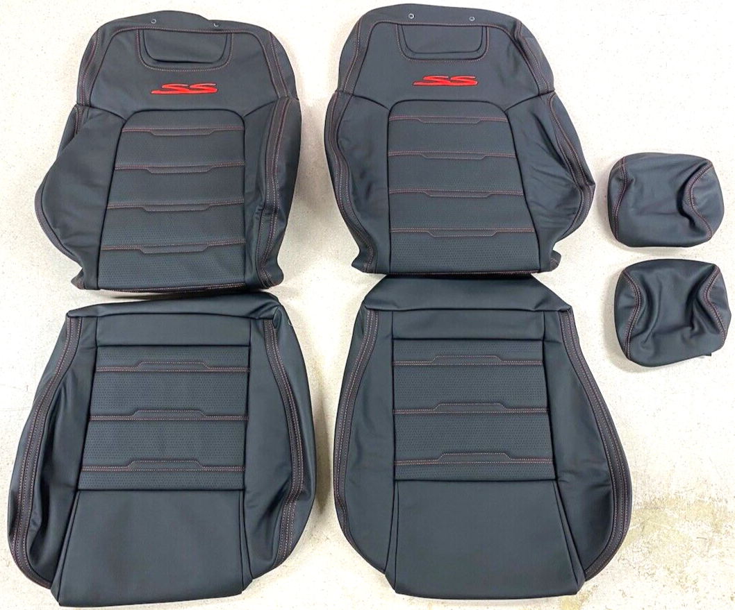 LEATHER SEATS SKINS TRIM KIT FOR HOLDEN VE SS UTE RED STITCHING & RED SS LOGOS