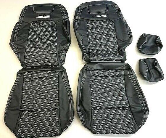 LEATHER SEATS TRIM SKINS KIT FOR HOLDEN VE SEDAN BLK/WHITE DIAMONDS DIY INST