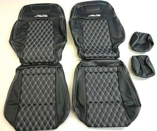 LEATHER SEATS TRIM SKINS KIT FOR HOLDEN VE SEDAN BLK/WHITE DIAMONDS DIY INST