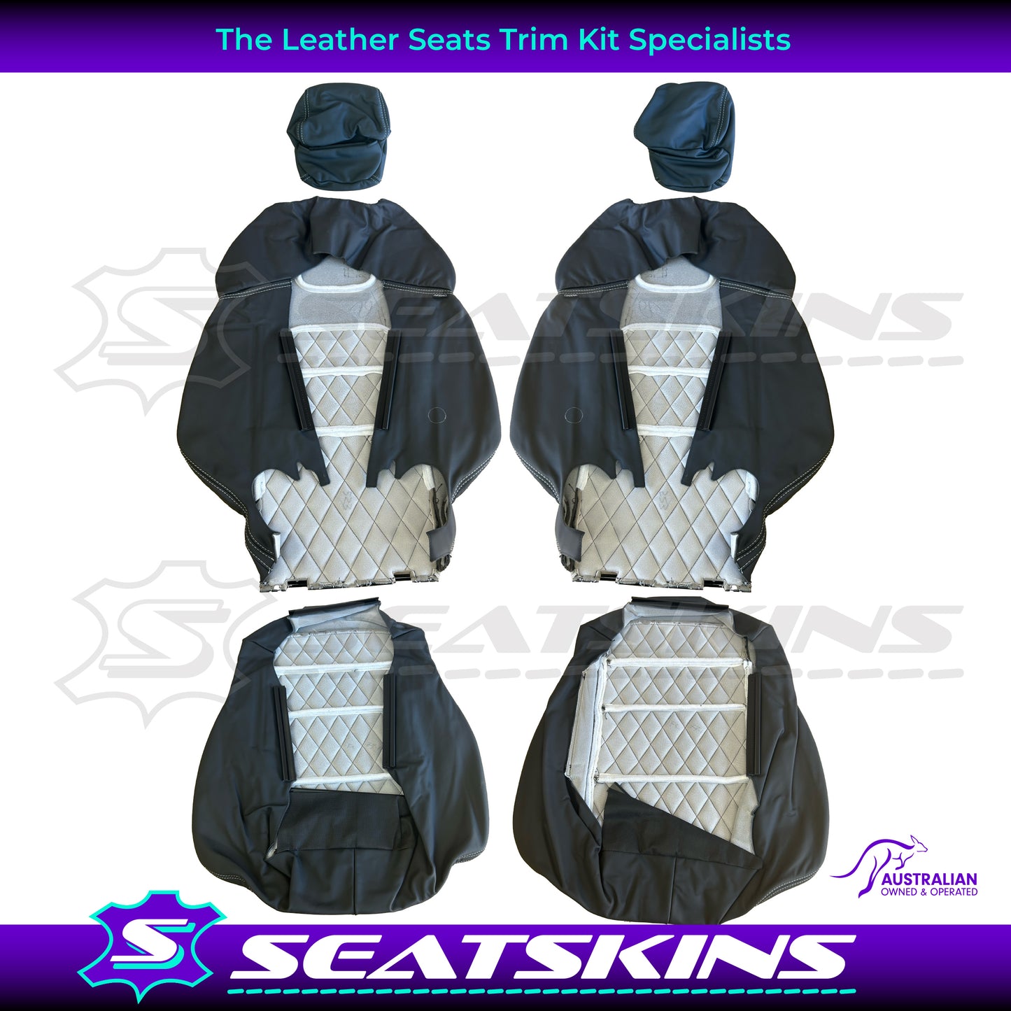 LEATHER SEATS TRIM KIT FOR HSV VE GTS FRONT 2 SEATS BLACK NAPPA LEATHER W/DIAMONDS