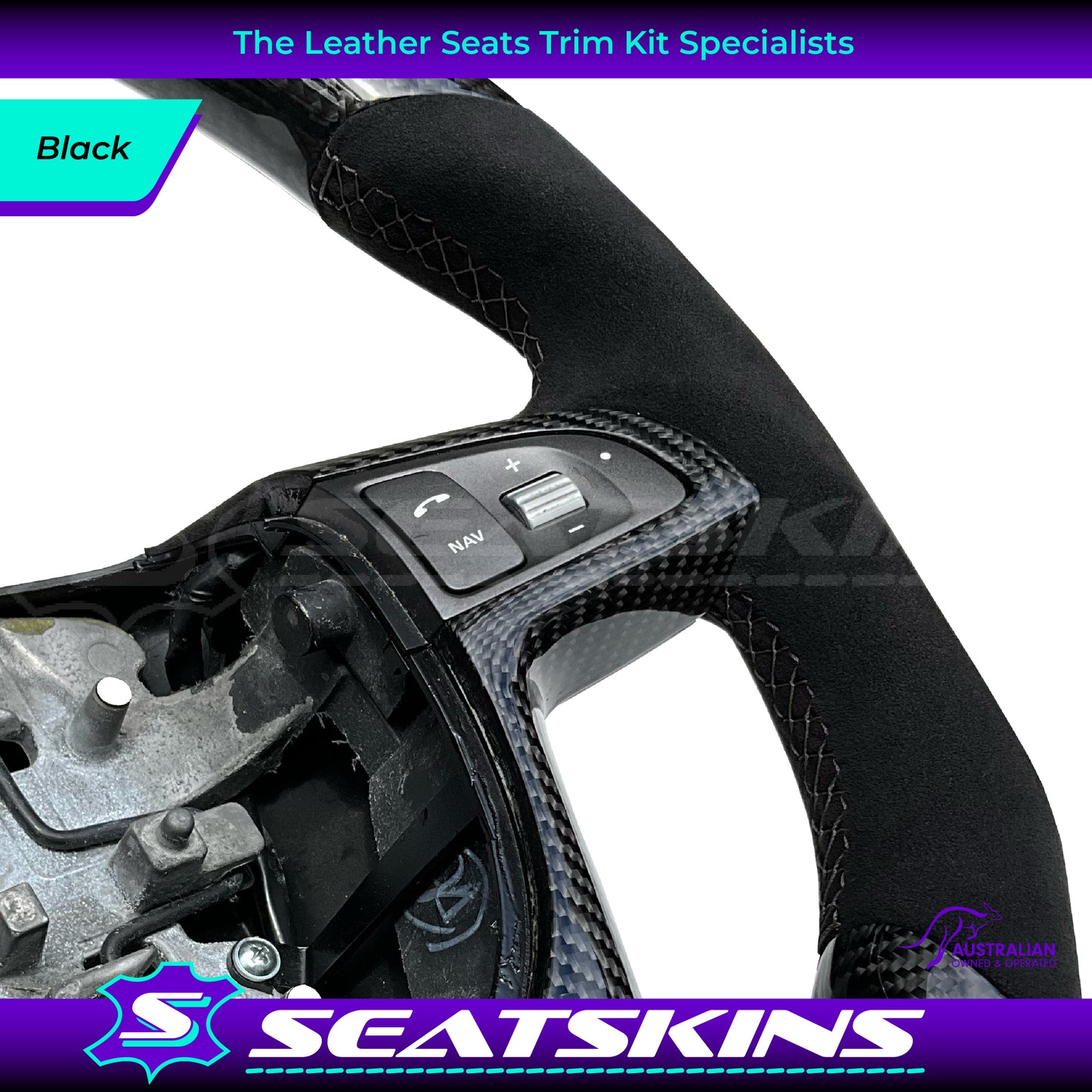 STEERING WHEEL TO FIT HOLDEN VF CARBON FIBRE LEATHER ALCANTARA CUSTOMISABLE TIFFANY BLUE