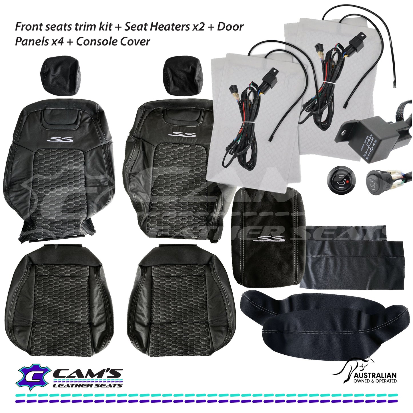 LEATHER SEATS TRIM KIT FOR VE SS 2 FRONT SEATS OR UTE ONYX & SILVER HEXAGON