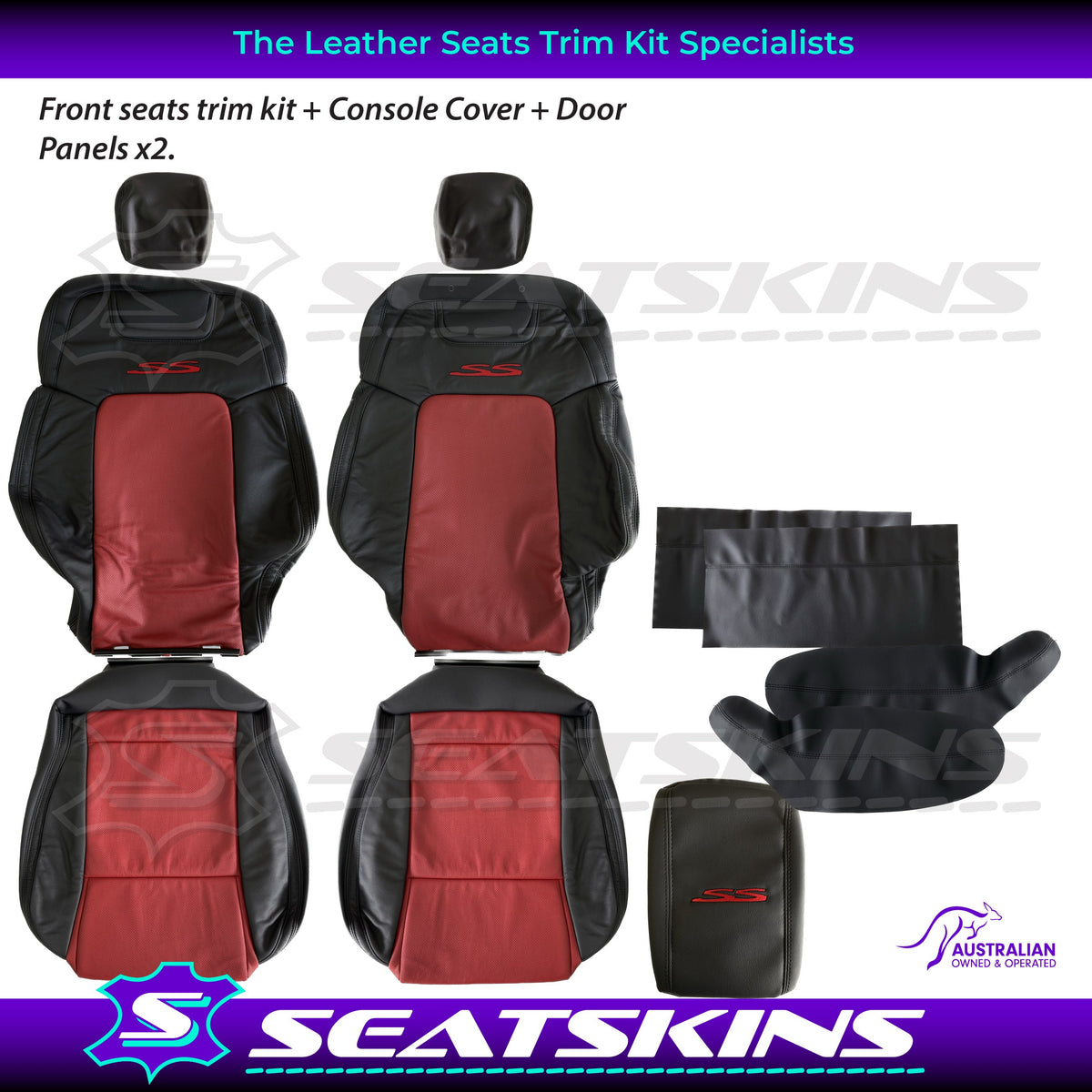 LEATHER SEATS TRIM KIT FOR VE SS SSV SEATS ONYX & RED HOT INSERTS 2 SEATS