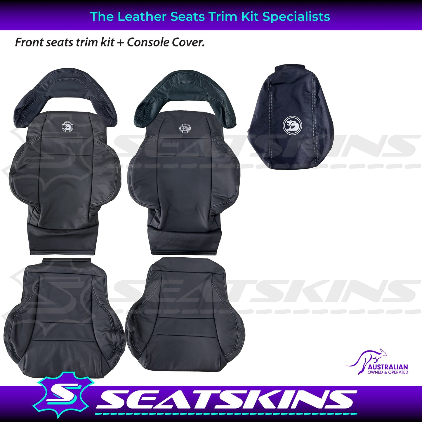 LEATHER SEATS TRIM KIT FOR HSV COULSON 2 SEATS BLACK WITH SILVER STITCH