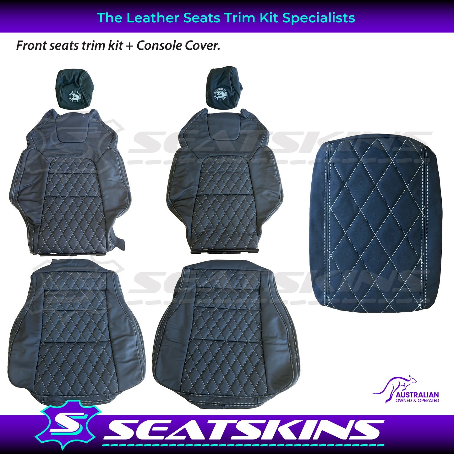LEATHER SEATS TRIM KIT FOR HSV VE GTS FRONT 2 SEATS BLACK NAPPA LEATHER W/DIAMONDS