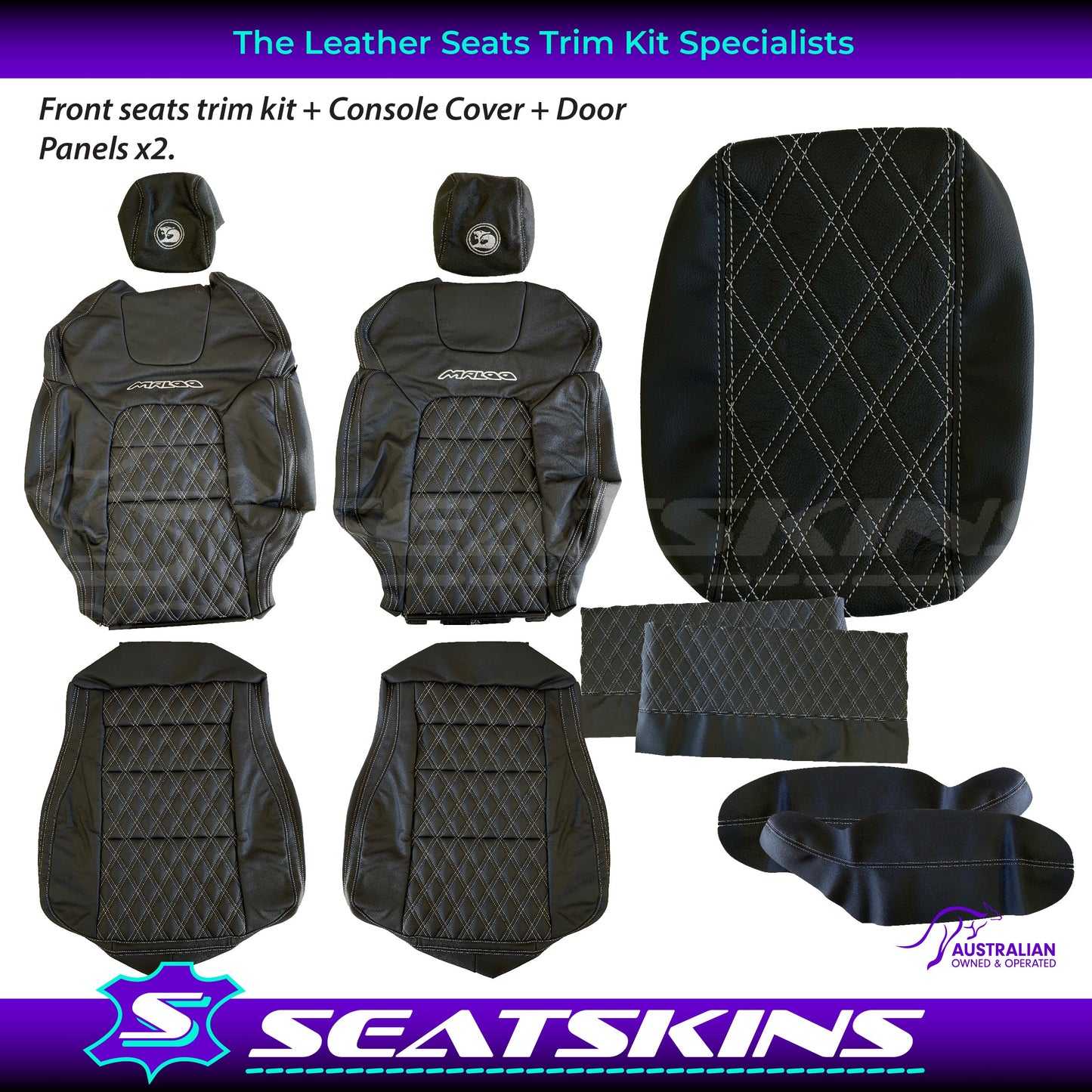 LEATHER SEATS TRIM KIT FOR VE HSV HOLDEN MALOO UTE 2 SEAT DIAMOND STITCH ONYX