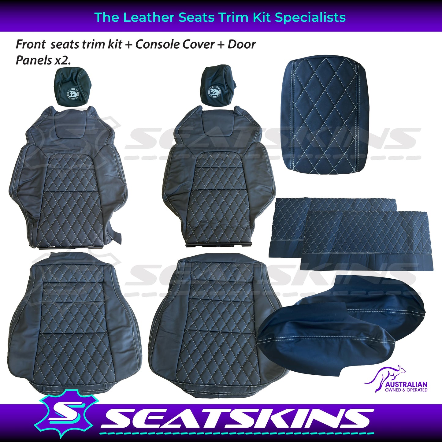 LEATHER SEATS TRIM KIT FOR HSV VE GTS FRONT 2 SEATS BLACK NAPPA LEATHER W/DIAMONDS