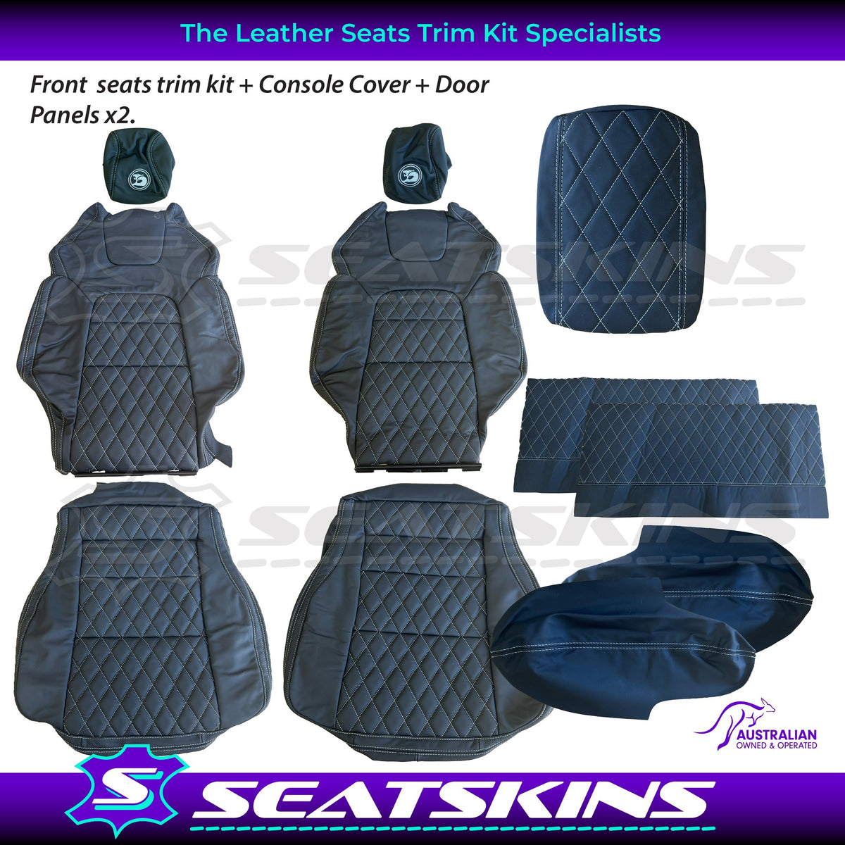 LEATHER SEATS TRIM KIT FOR HSV VE GTS FRONT 2 SEATS BLACK NAPPA LEATHER W/DIAMONDS