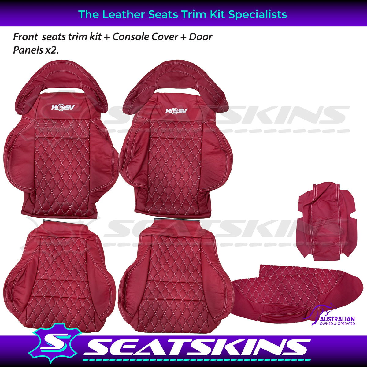 LEATHER SEATS TRIM KIT FOR 2 SEATS HSV COULSON RED LEATHER WHITE DIAMOND STITCH