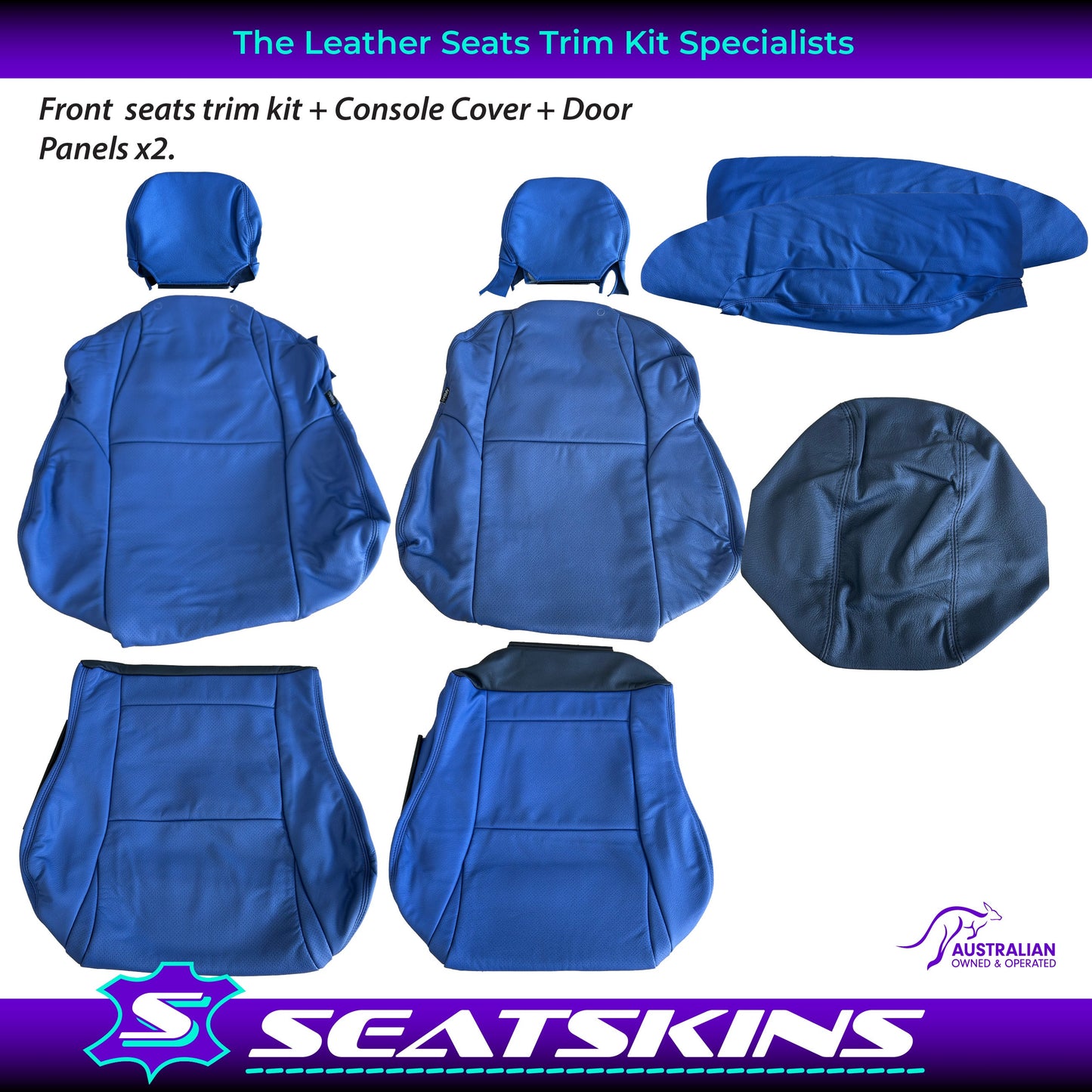 LEATHER SEATS TRIM KIT FOR HOLDEN VZ MONARO 2 FRONT SEATS KIT BLUE FACTORY STYLE