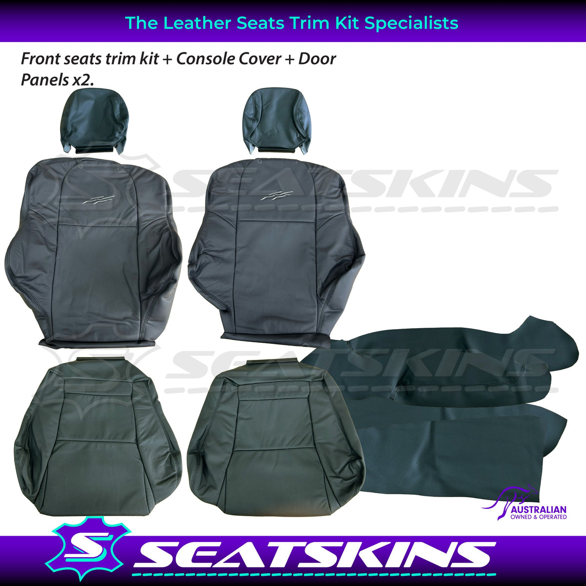 LEATHER SEATS TRIM KIT SKINS TO FIT HOLDEN VY SERIES 1 BLACK LEATHER 2 SEATS