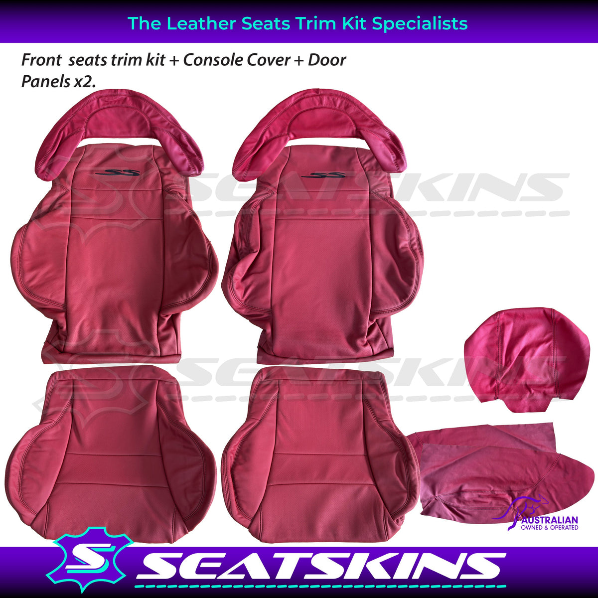 LEATHER SEATS TRIM KIT FOR HSV COULSON 2 SEATER VT/VX RED LEATHER BLACK SS LOGO