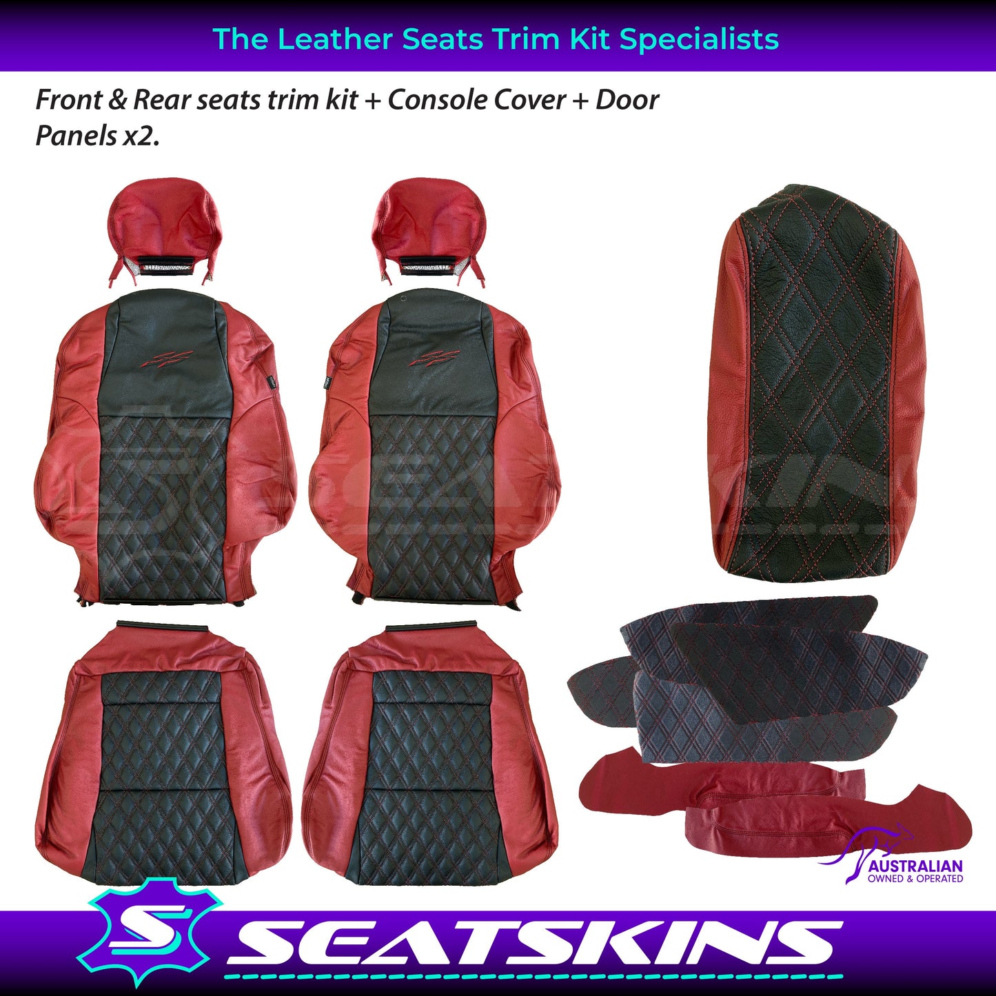 LEATHER SEATS TRIM KIT FOR VY series 2 /VZ SS SEDAN FRONT & REAR SEATS RED/BLACK DIAMOND