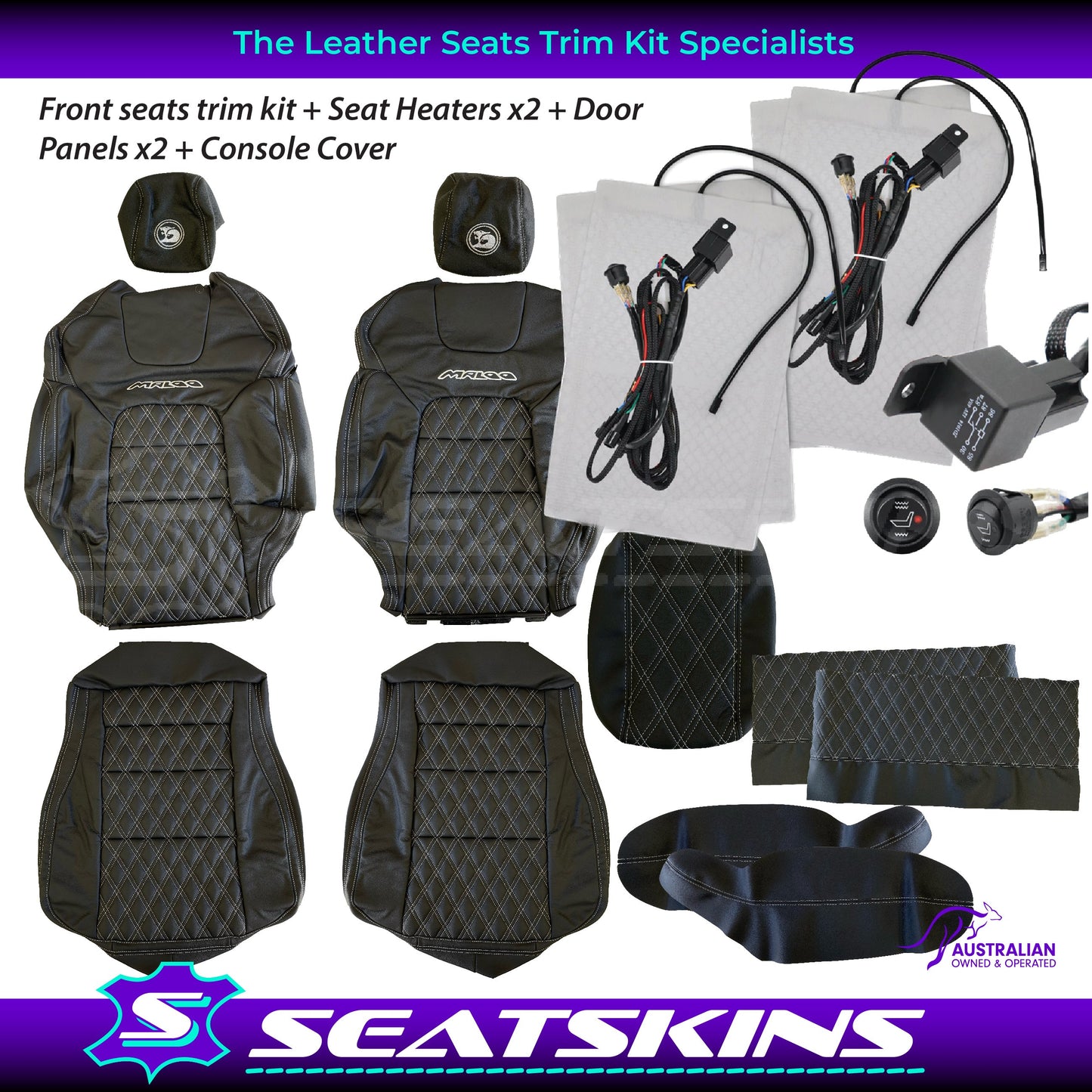 LEATHER SEATS TRIM KIT FOR VE HSV HOLDEN MALOO UTE 2 SEAT DIAMOND STITCH ONYX