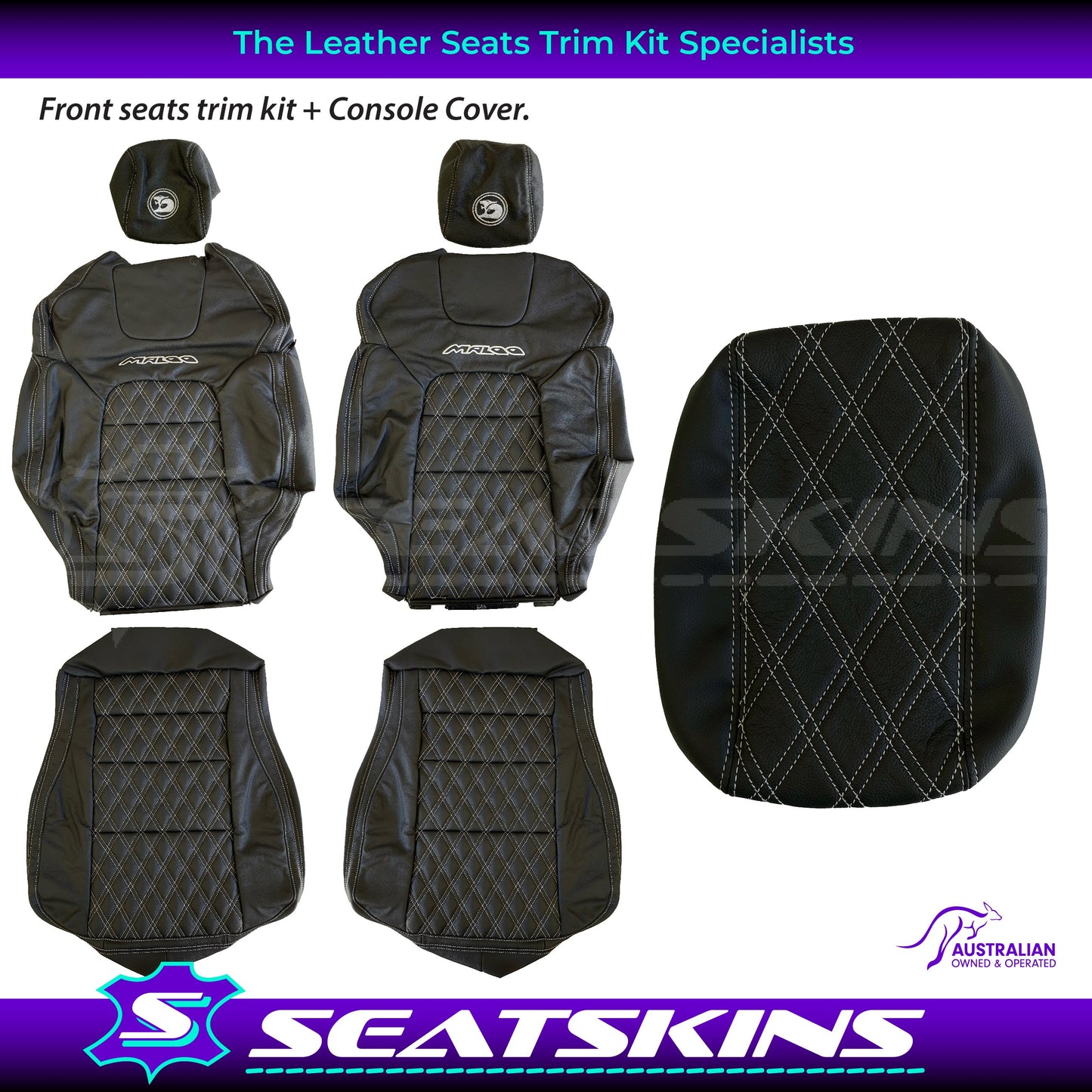 LEATHER SEATS TRIM KIT FOR VE HSV HOLDEN MALOO UTE 2 SEAT DIAMOND STITCH ONYX