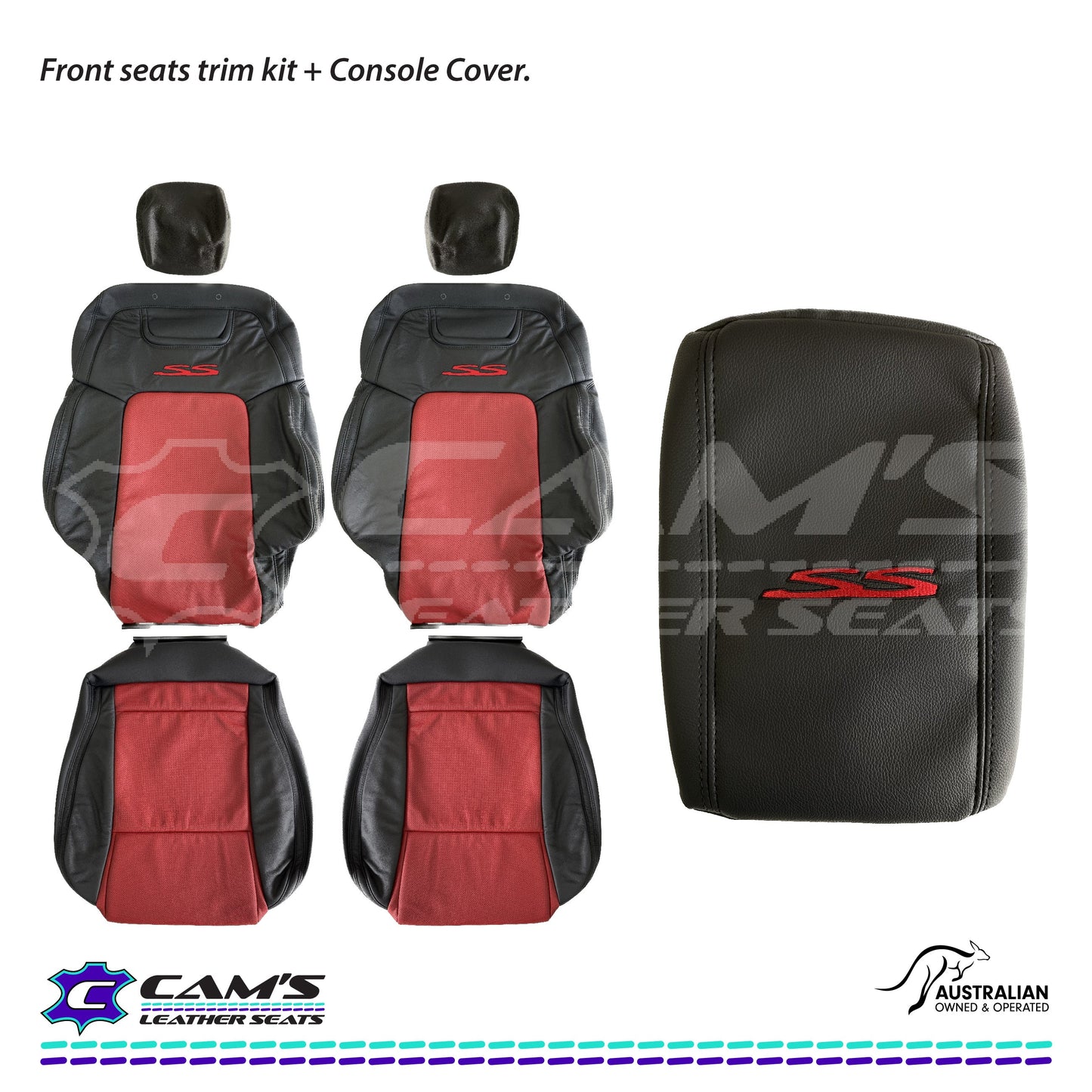 LEATHER SEATS TRIM KIT FOR VE SS 2 FRONT SEATS OR UTE ONYX & RED HOT INSERTS