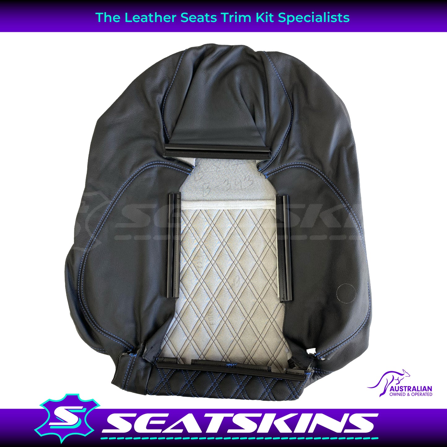 LEATHER SEATS TRIM KIT SKINS TO FIT HOLDEN VY S2 / VZ SS UTE BLUE DIAMOND STITCH