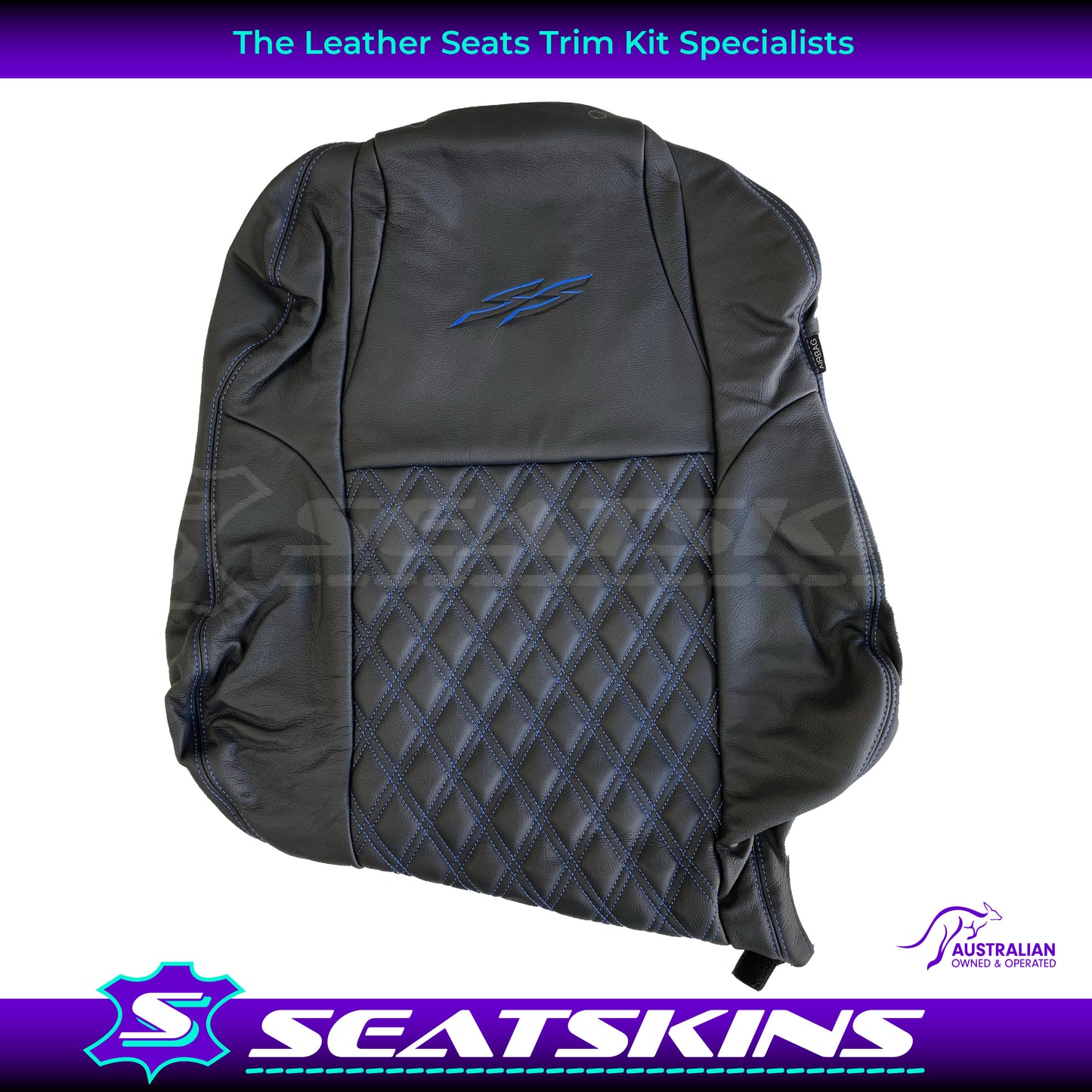 LEATHER SEATS TRIM KIT SKINS TO FIT HOLDEN VY S2 / VZ SS UTE BLUE DIAMOND STITCH