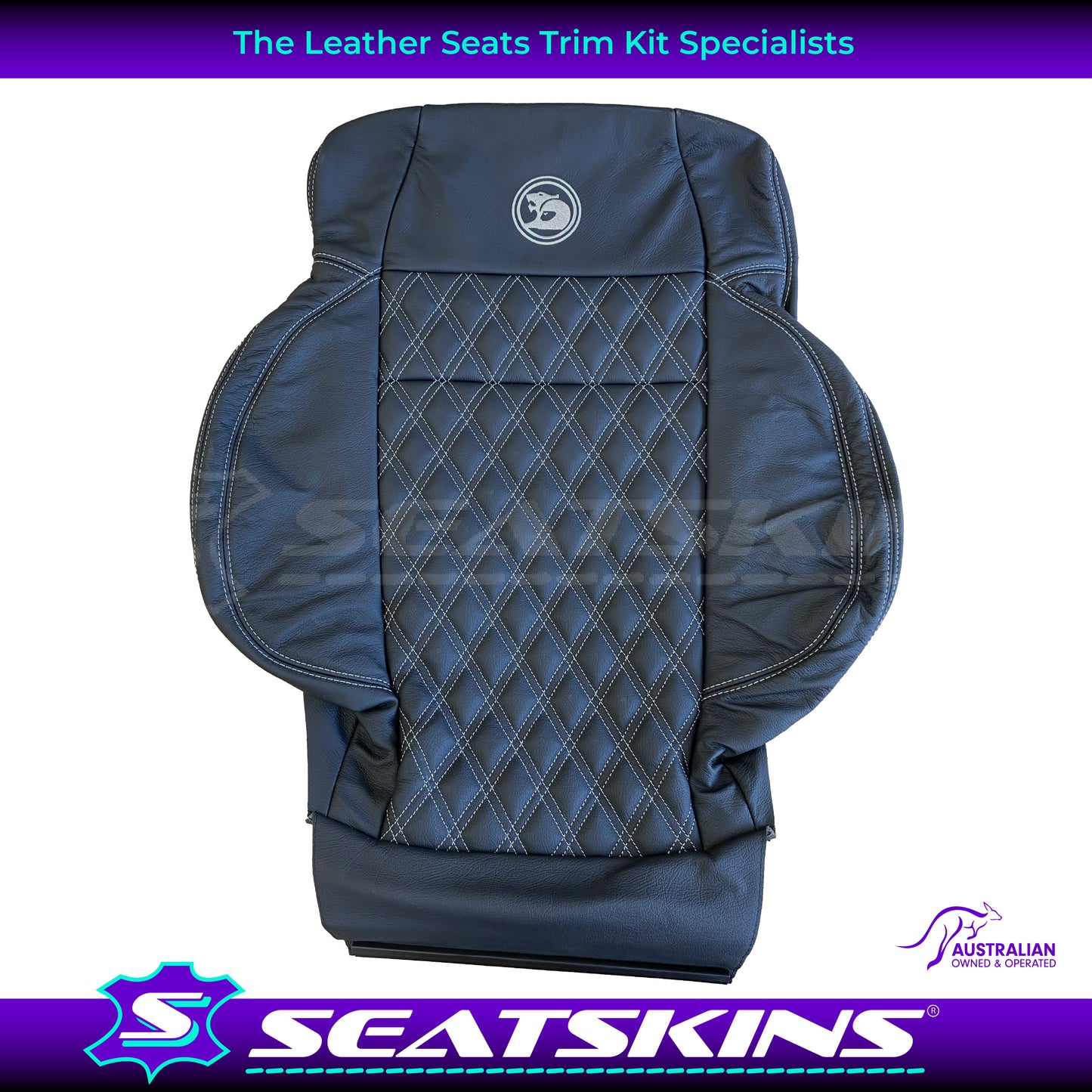 LEATHER SEATS TRIM KIT FOR HSV COULSON 2 SEATS BLACK WITH SILVER DIAMOND STITCH