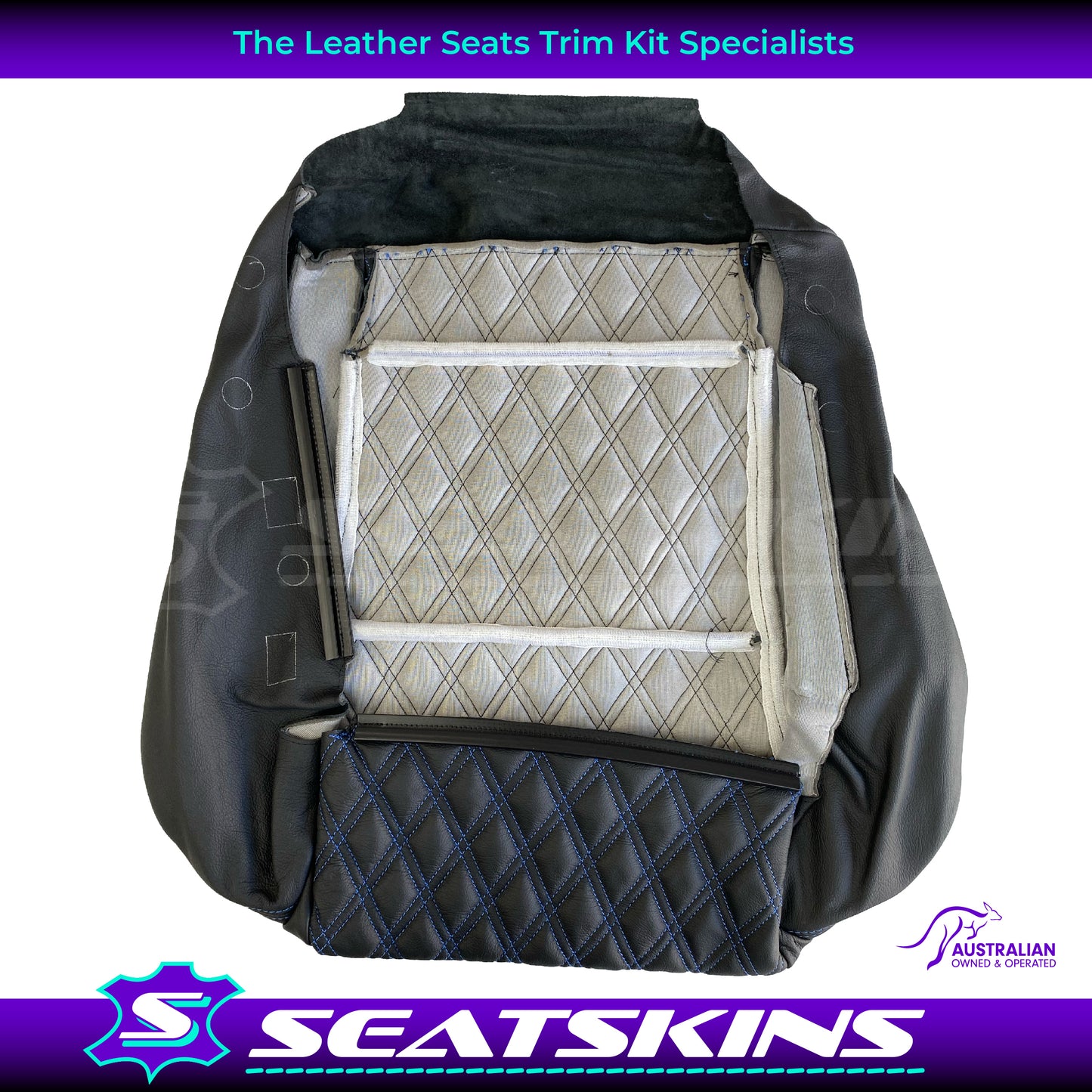 LEATHER SEATS TRIM KIT SKINS TO FIT HOLDEN VY S2 / VZ SS UTE BLUE DIAMOND STITCH