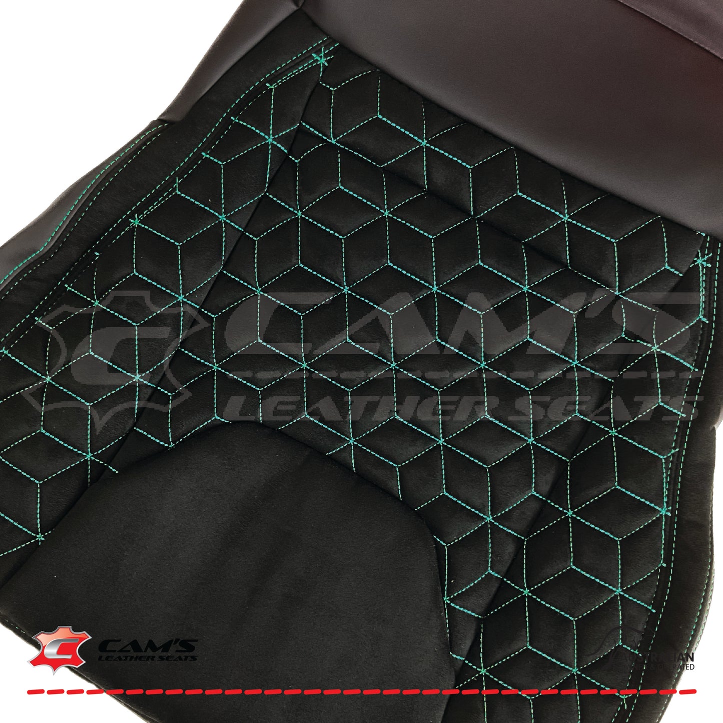 LEATHER SEATS TRIM KIT FOR HOLDEN HSV VF GTS 2 SEATS BLACK SUEDE WITH TEAL STITCH