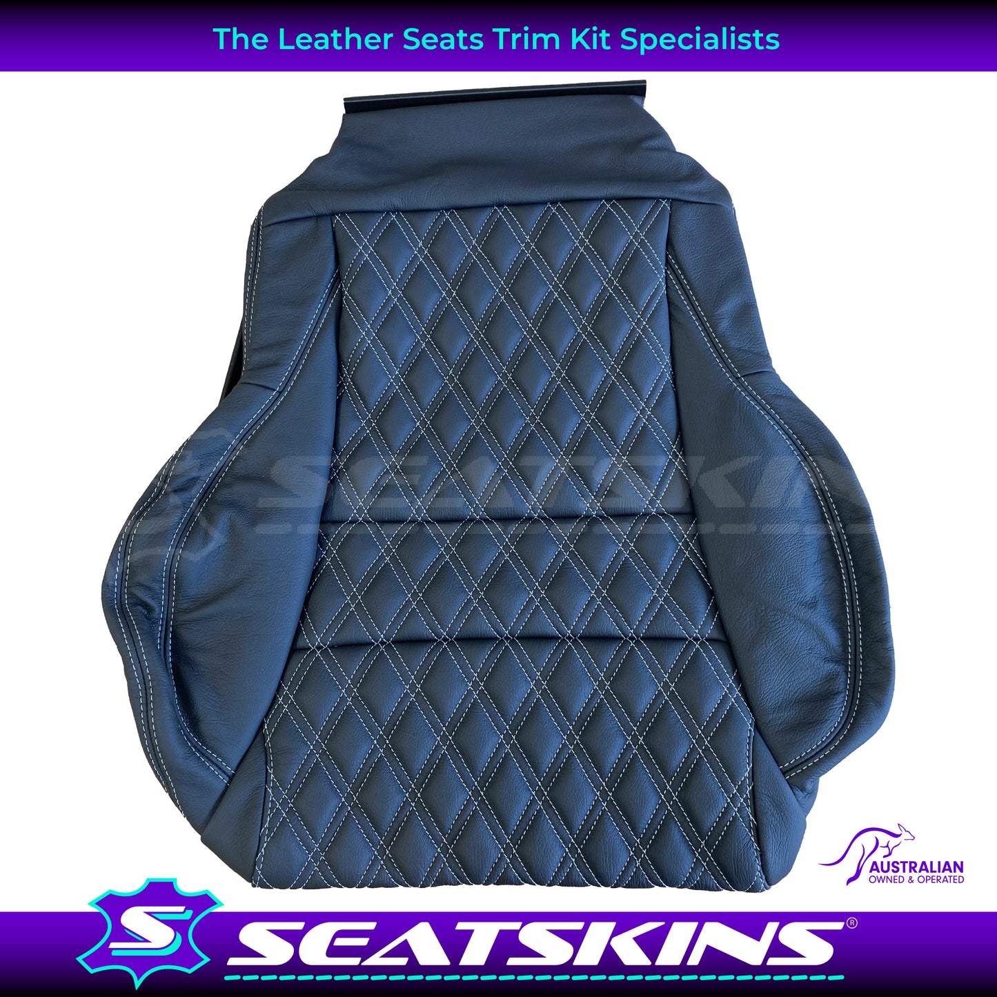 LEATHER SEATS TRIM KIT FOR HSV COULSON 2 SEATS BLACK WITH SILVER DIAMOND STITCH