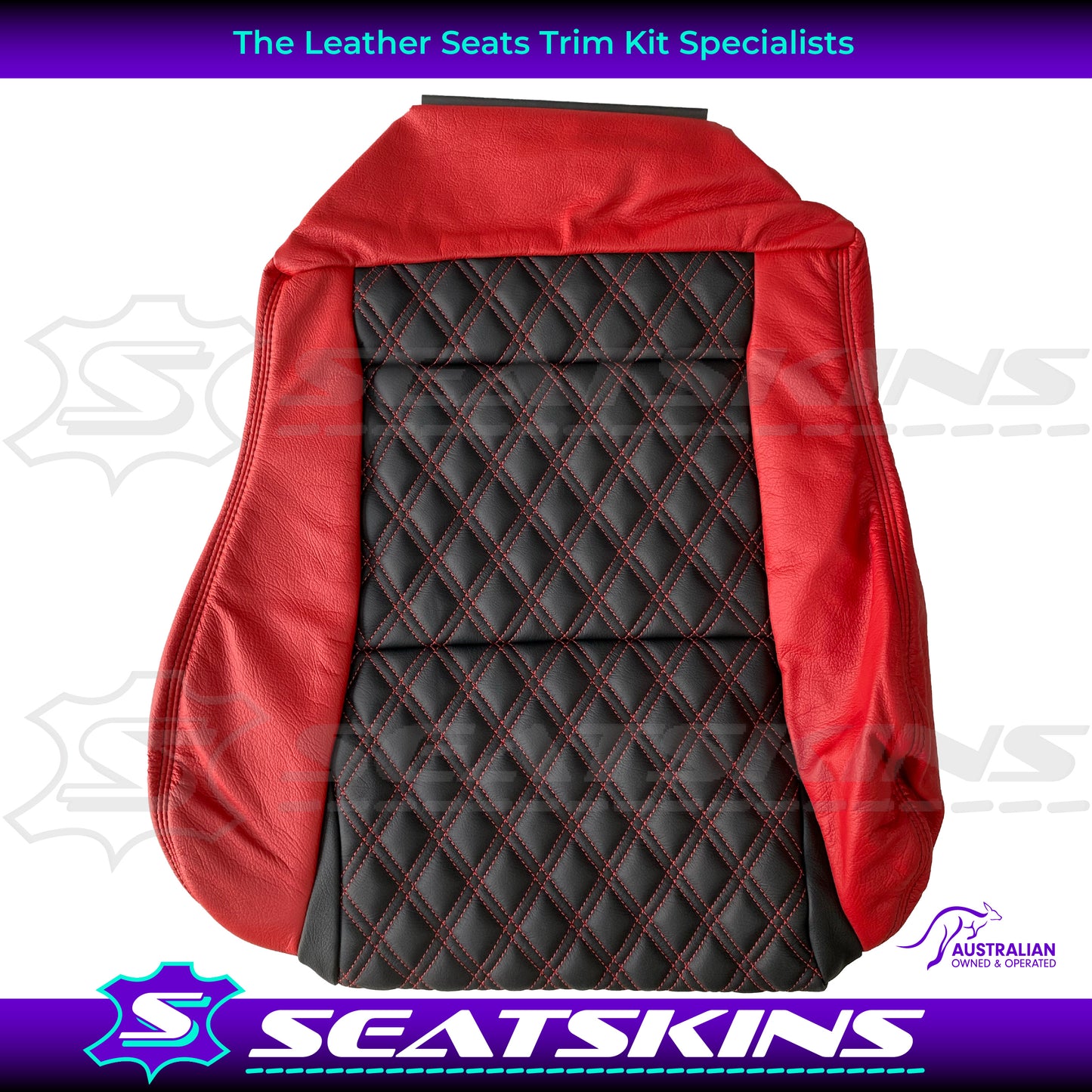 LEATHER SEATS TRIM KIT FOR VT/VX SS UTE 2 FRONT SEATS RED/BLACK DIAMOND STITCH