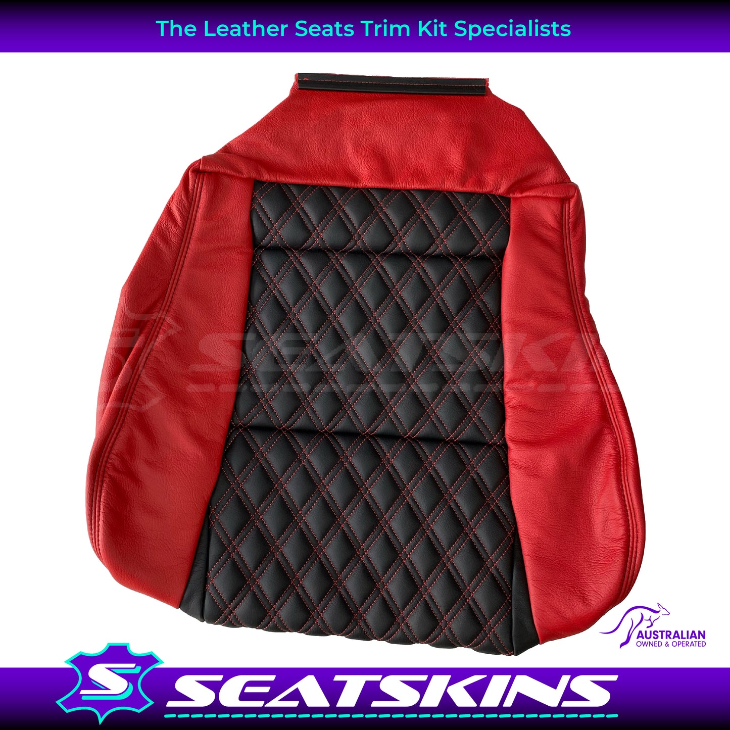 LEATHER SEATS TRIM KIT FOR VT/VX SS UTE 2 FRONT SEATS RED/BLACK DIAMOND STITCH