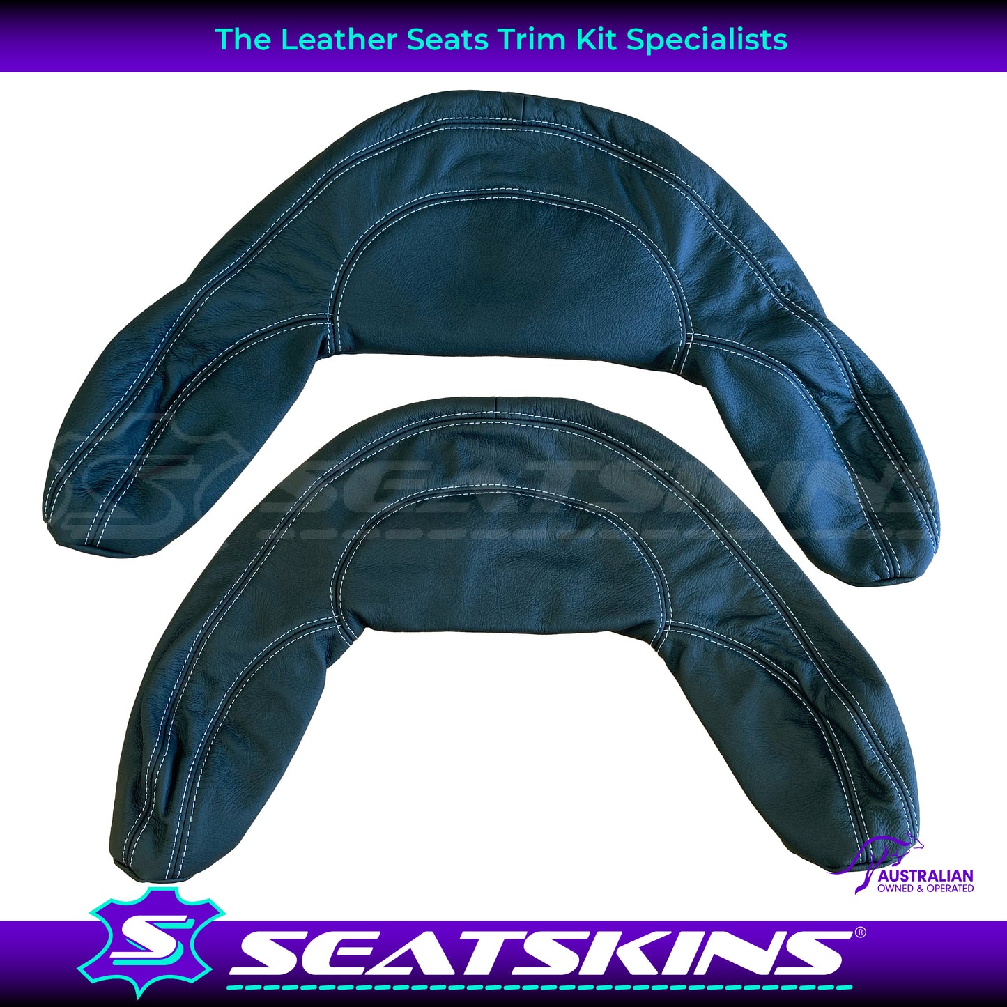 LEATHER SEATS TRIM KIT FOR HSV COULSON 2 SEATS BLACK WITH SILVER DIAMOND STITCH