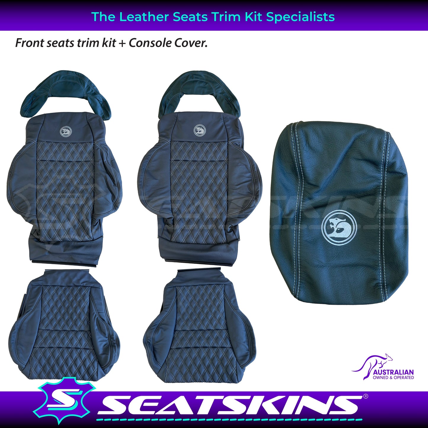 LEATHER SEATS TRIM KIT FOR HSV COULSON 2 SEATS BLACK WITH SILVER DIAMOND STITCH