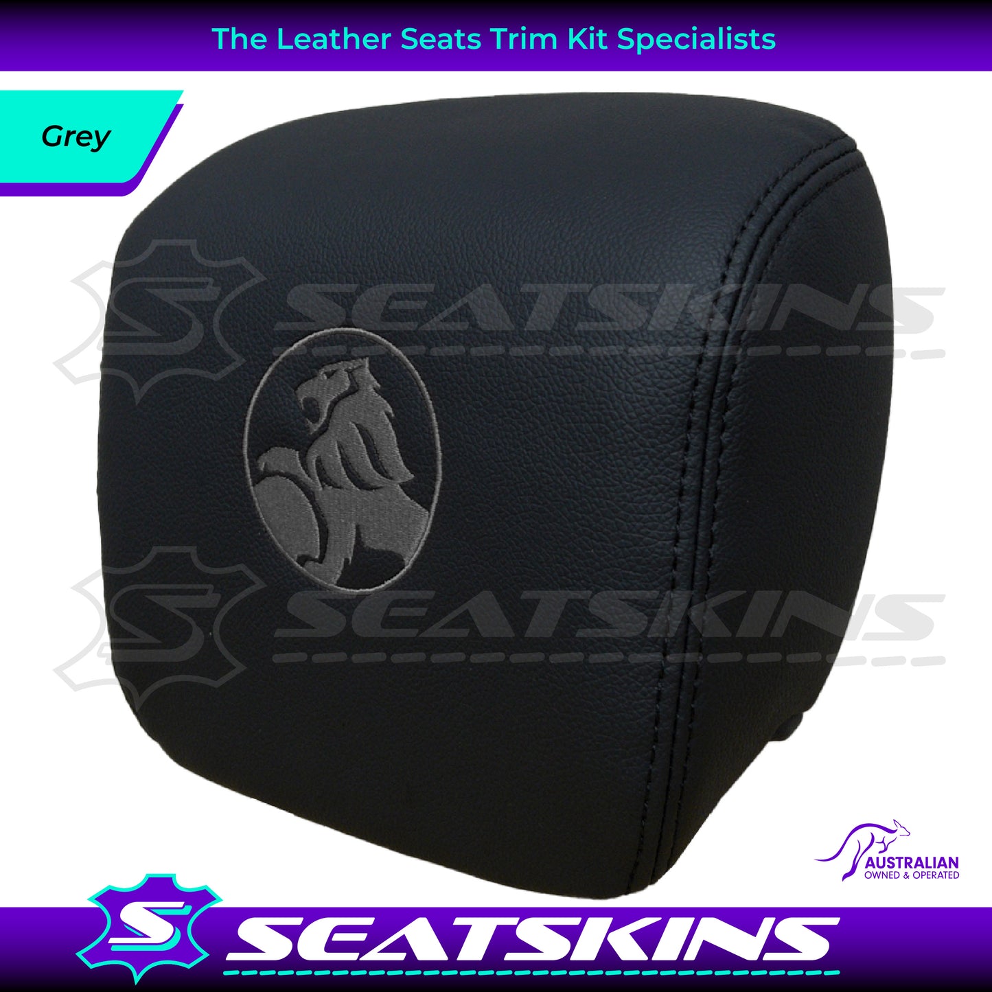 HEADREST COVERS PAIR FOR VE ONYX BLACK LEATHERETTE CUSTOM HOLDEN LOGO