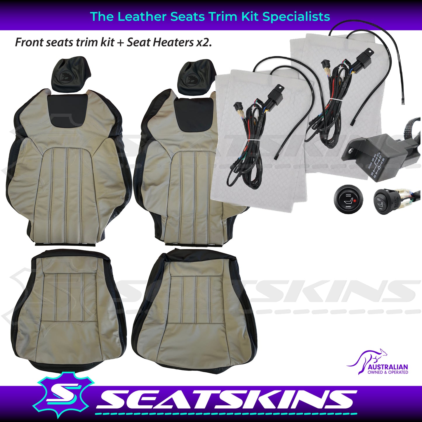 LEATHER SEATS TRIM KIT TO FIT HSV VE SENATOR GTS 2 SEATS LIGHT URBAN & ONYX