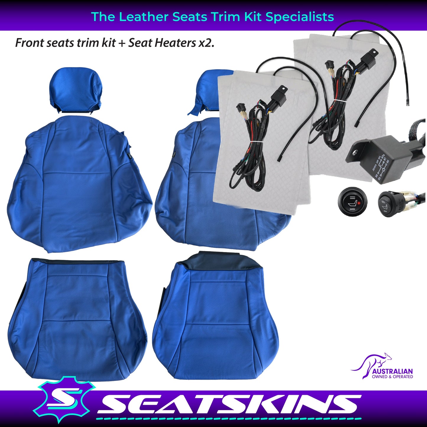 LEATHER SEATS TRIM KIT FOR HOLDEN VZ MONARO 2 FRONT SEATS KIT BLUE FACTORY STYLE