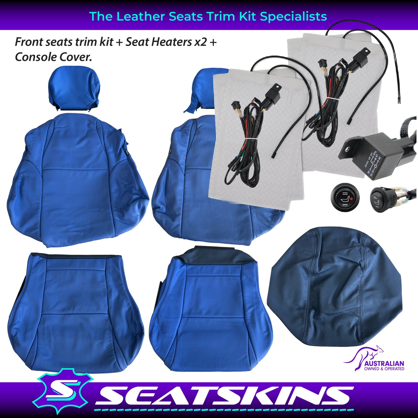 LEATHER SEATS TRIM KIT FOR HOLDEN VZ MONARO 2 FRONT SEATS KIT BLUE FACTORY STYLE