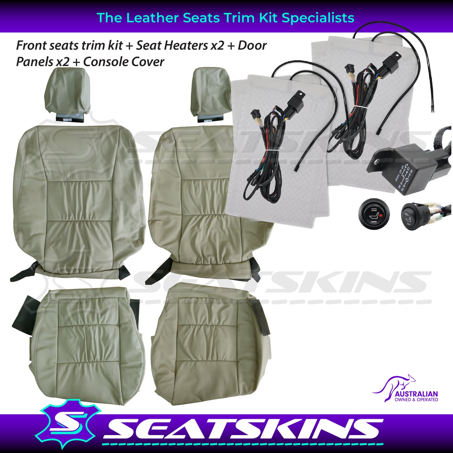 LEATHER SEATS TRIM KIT FOR TOYOTA LANDCRUISER 100 SERIES SAHARA BEIGE 2 SEATS