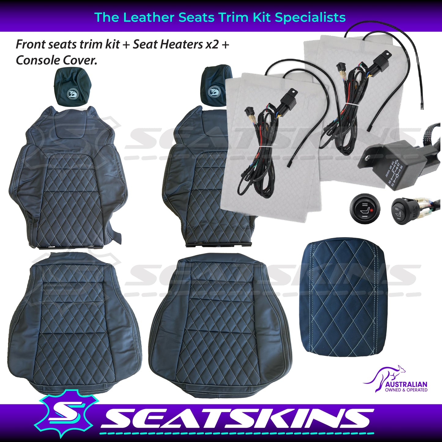 LEATHER SEATS TRIM KIT FOR HSV VE GTS FRONT 2 SEATS BLACK NAPPA LEATHER W/DIAMONDS
