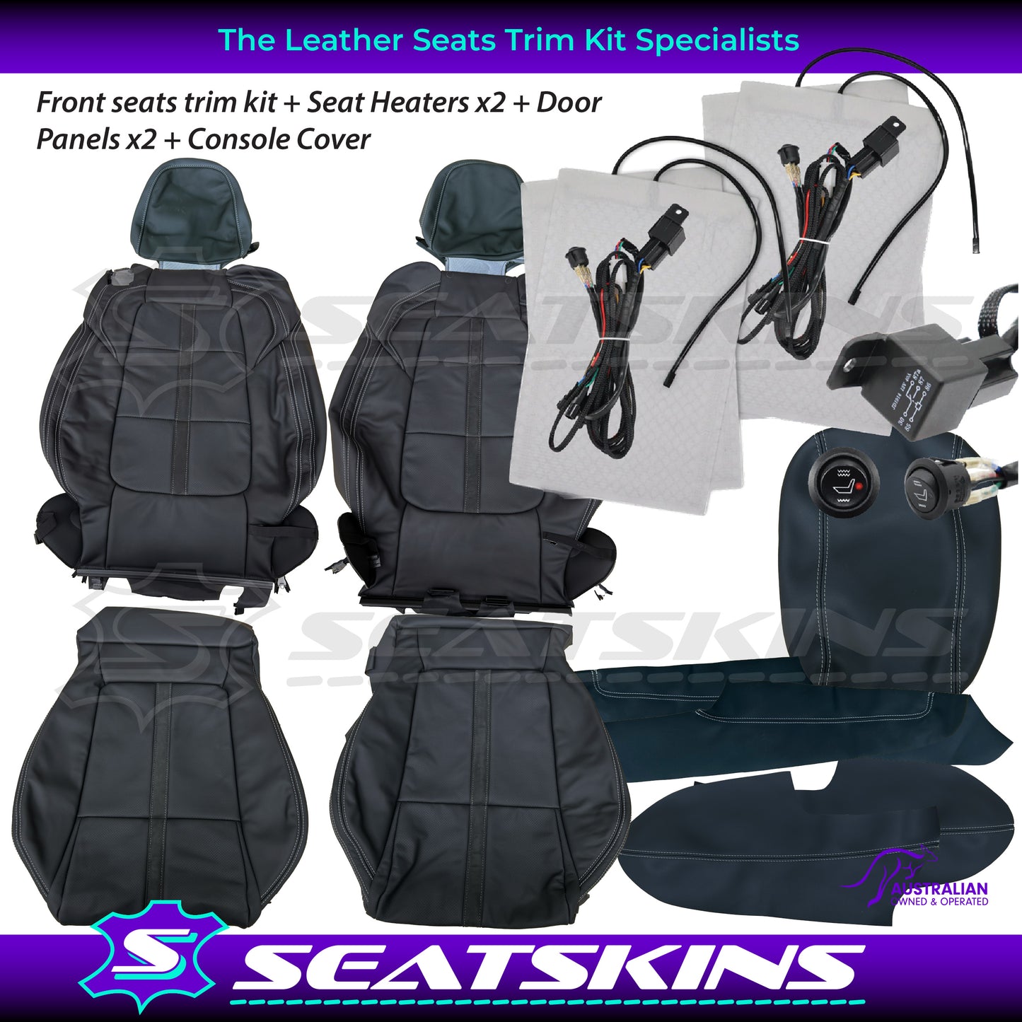 LEATHER SEATS TRIM KIT FOR VF SS/SSV/REDLINE UTE NAPPA LEATHER WITH SILVER STITCHING
