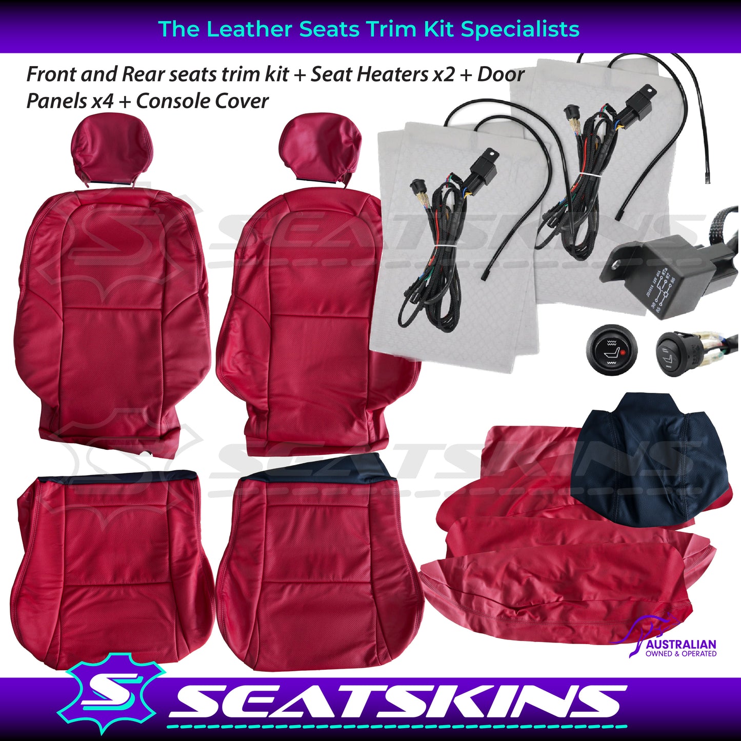 LEATHER SEATS TRIM KIT SKINS FOR HOLDEN VX MONARO DIY INSTALL RED HOT