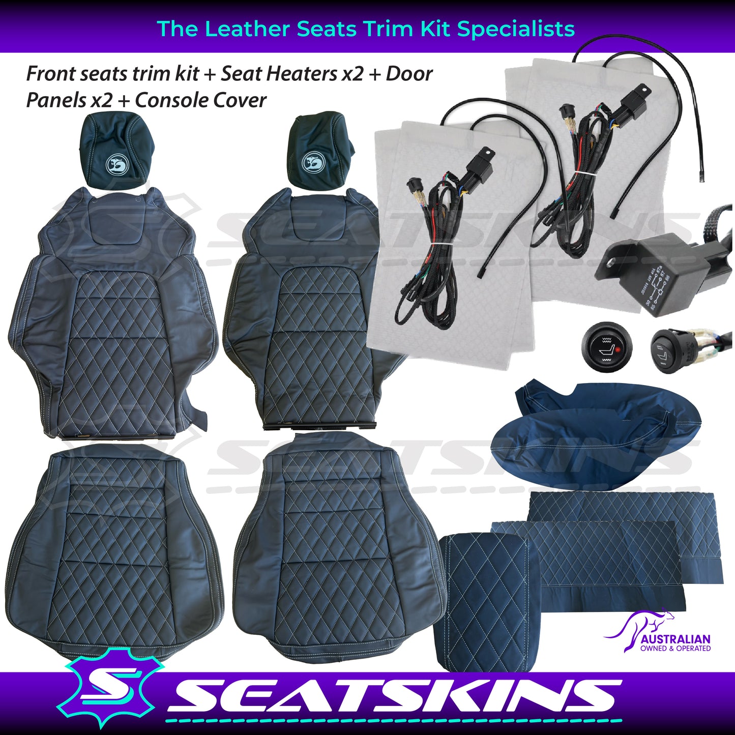 LEATHER SEATS TRIM KIT FOR HSV VE GTS UTE WHITE DIAMOND STITCHING HSV LOGO