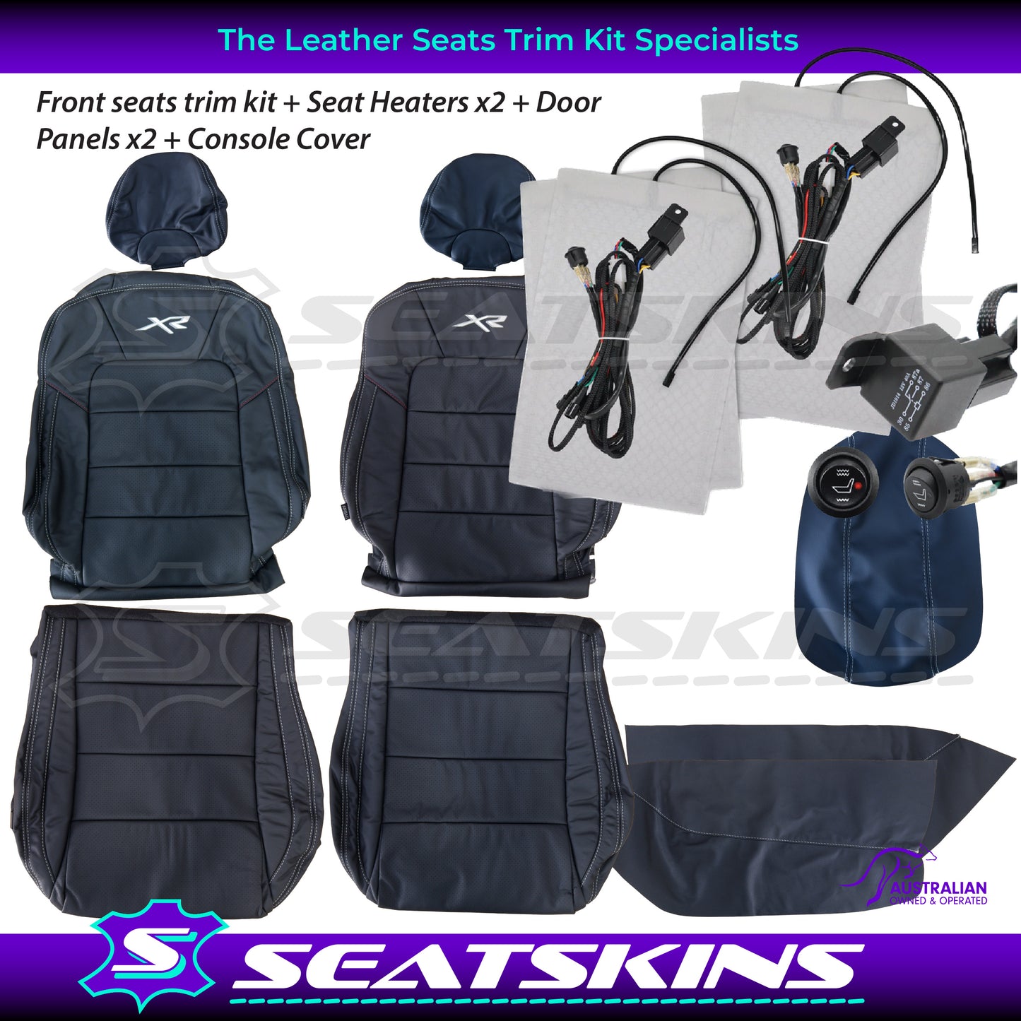 LEATHER SEATS TRIM KIT SKINS FOR FORD FG-X FALCON FRONT SEATS XR LOGO