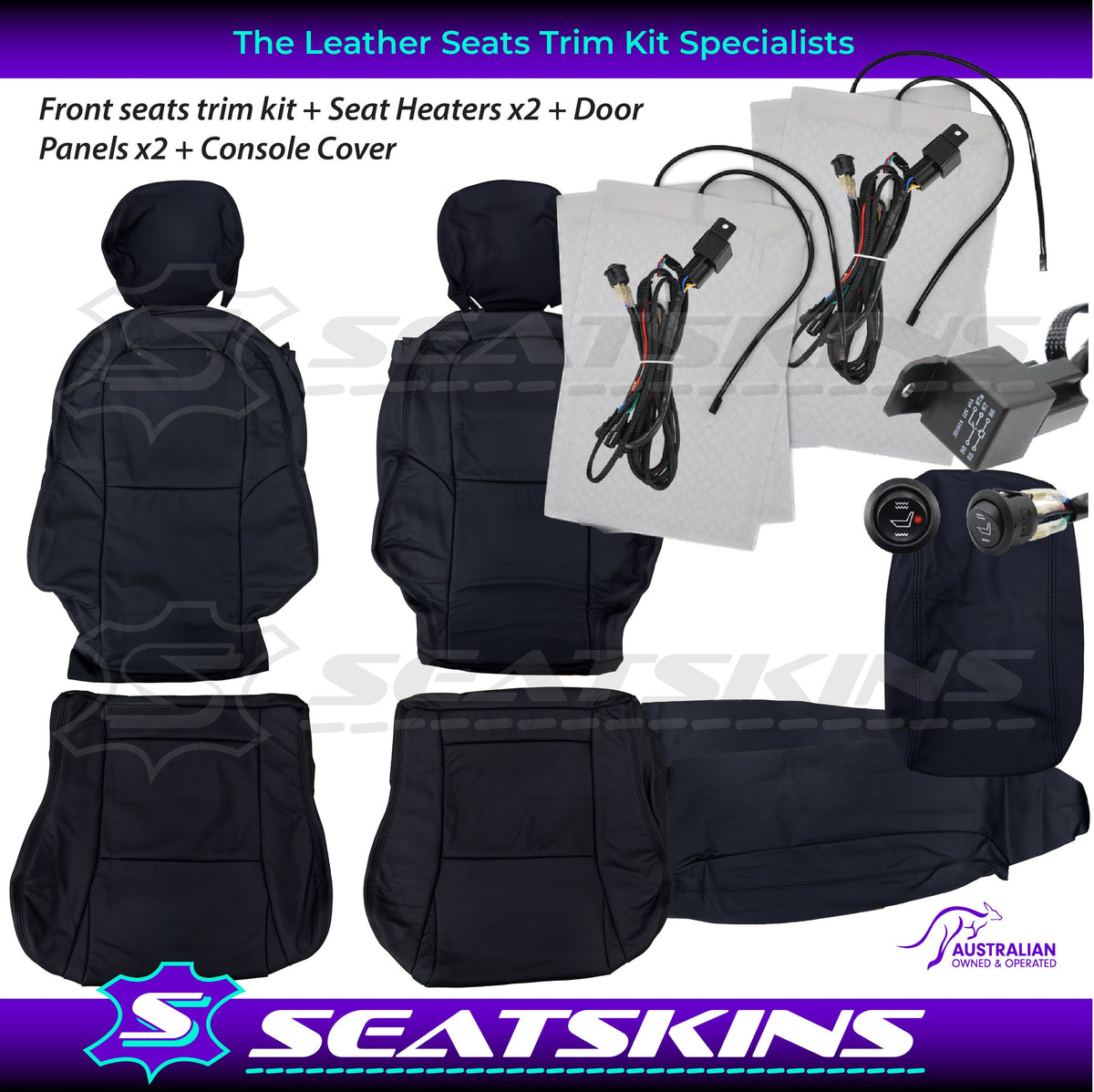 LEATHER SEATS TRIM KIT FOR VX/VY MONARO 2 SEATS BLACK LEATHER