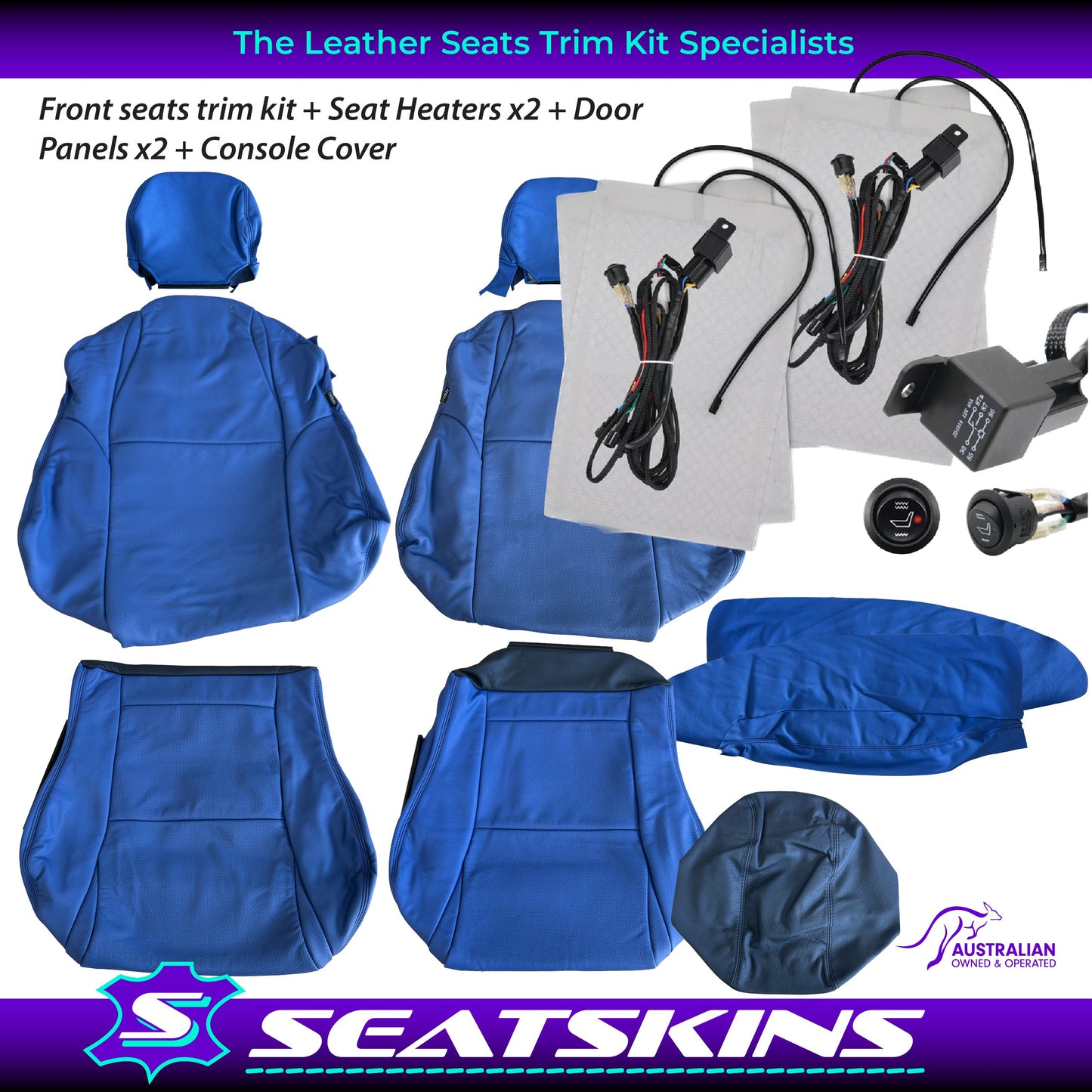 LEATHER SEATS TRIM KIT FOR HOLDEN VZ MONARO 2 FRONT SEATS KIT BLUE FACTORY STYLE