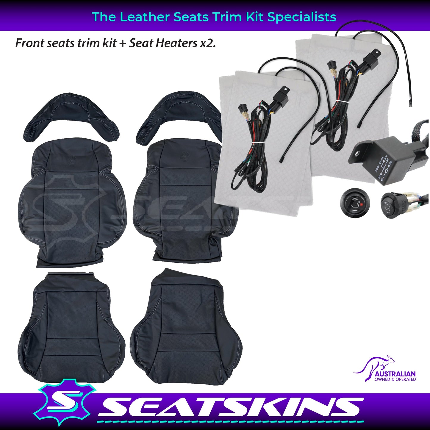 LEATHER SEATS TRIM KIT FOR HOLDEN HSV VT/VX COULSONS BLACK NAPPA 2 SEATS