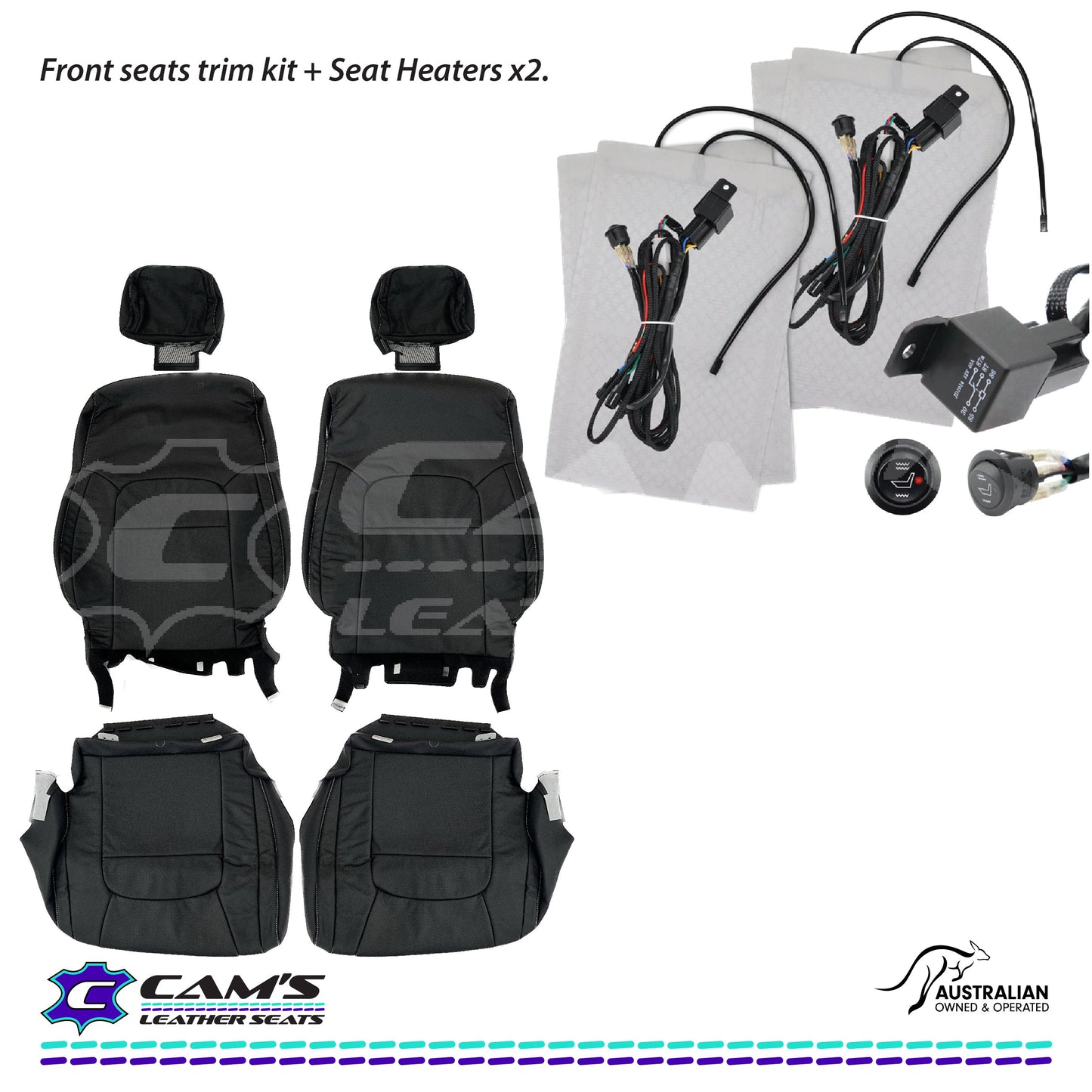 LEATHER SEATS TRIM KIT SKINS FOR TOYOTA LANDCRUISER 200 SERIES VX OR SAHARA 2 SEATS BLACK