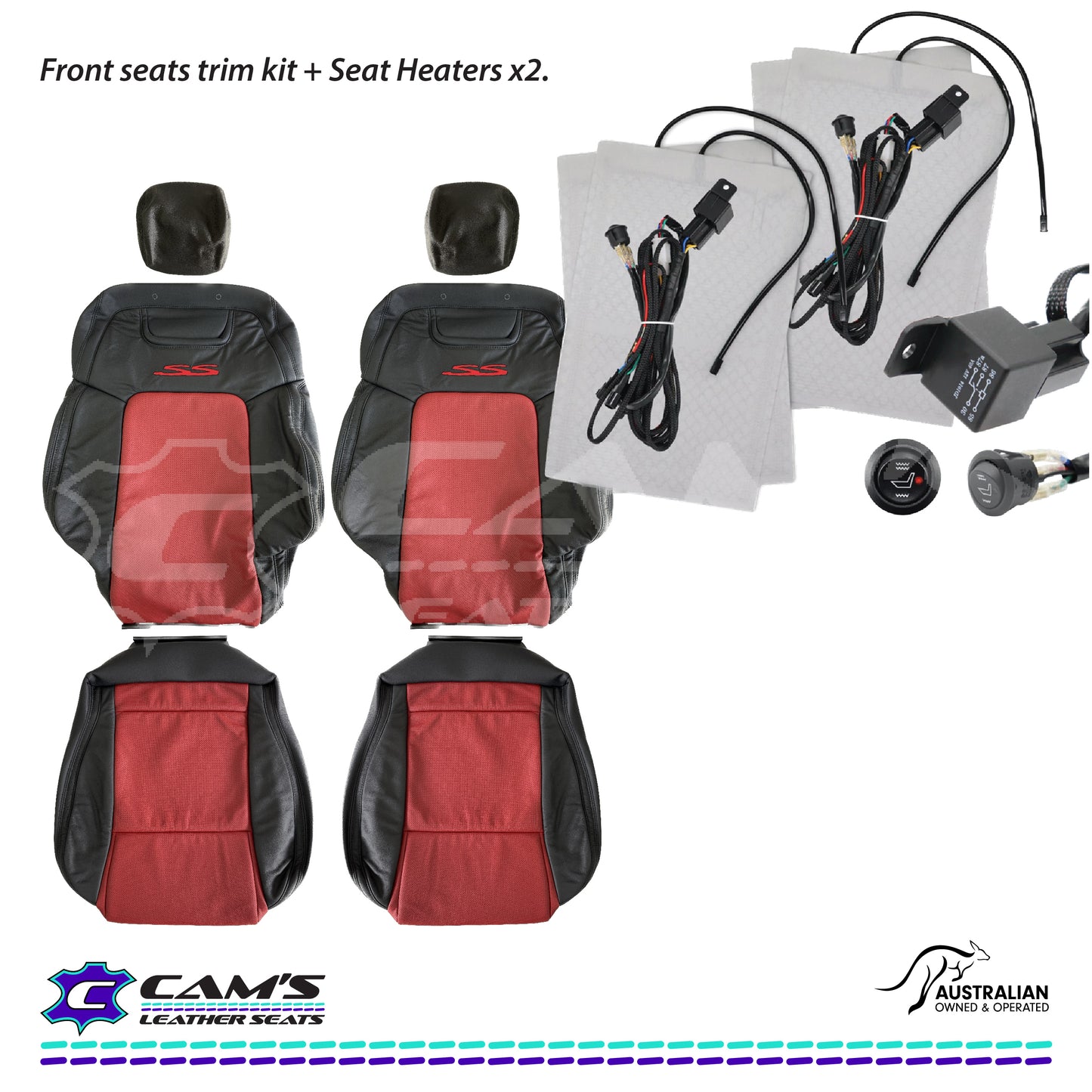 LEATHER SEATS TRIM KIT FOR VE SS 2 FRONT SEATS OR UTE ONYX & RED HOT INSERTS