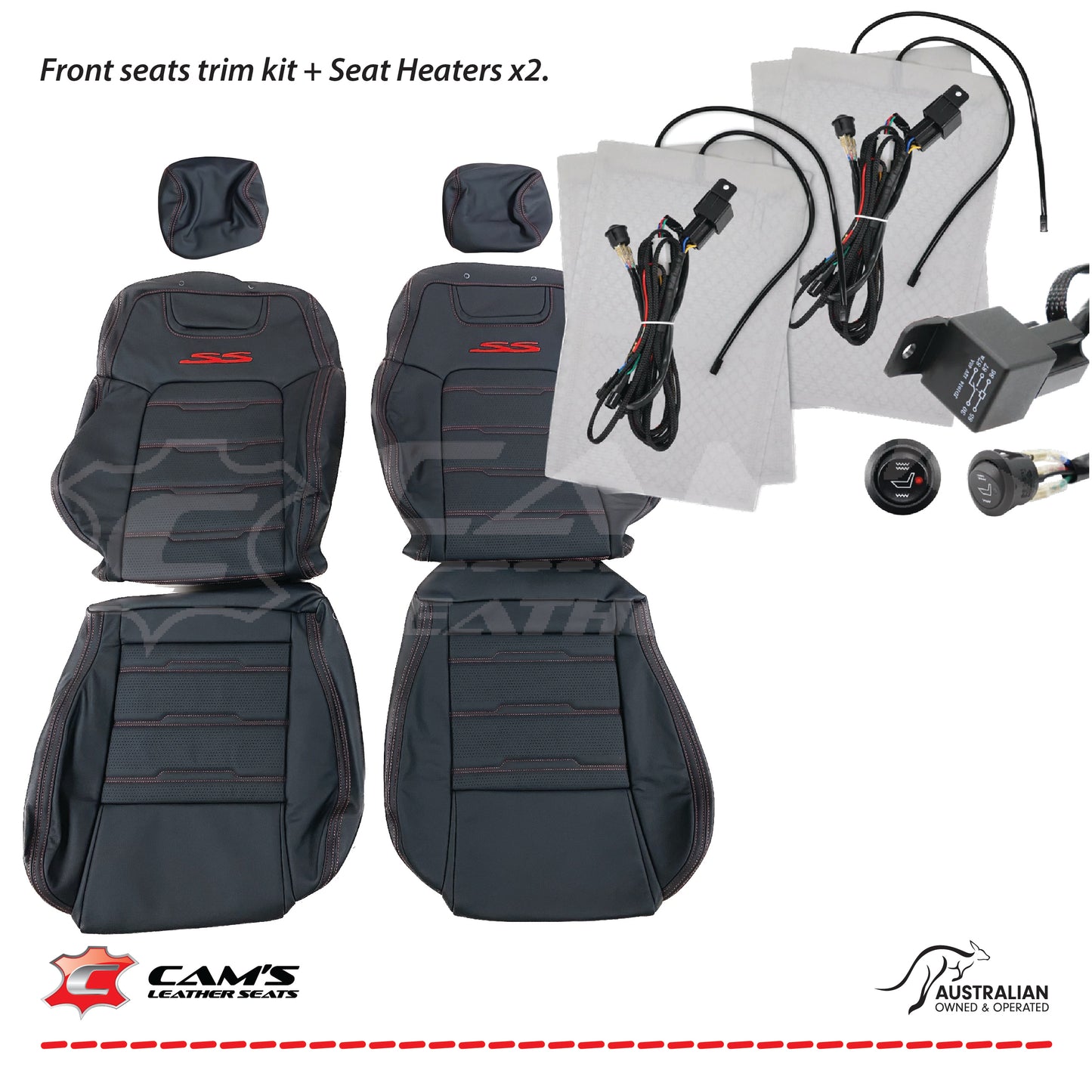 LEATHER SEATS TRIM KIT FOR HOLDEN VE SS UTE ONYX RED SPECIAL STITCH INSERTS