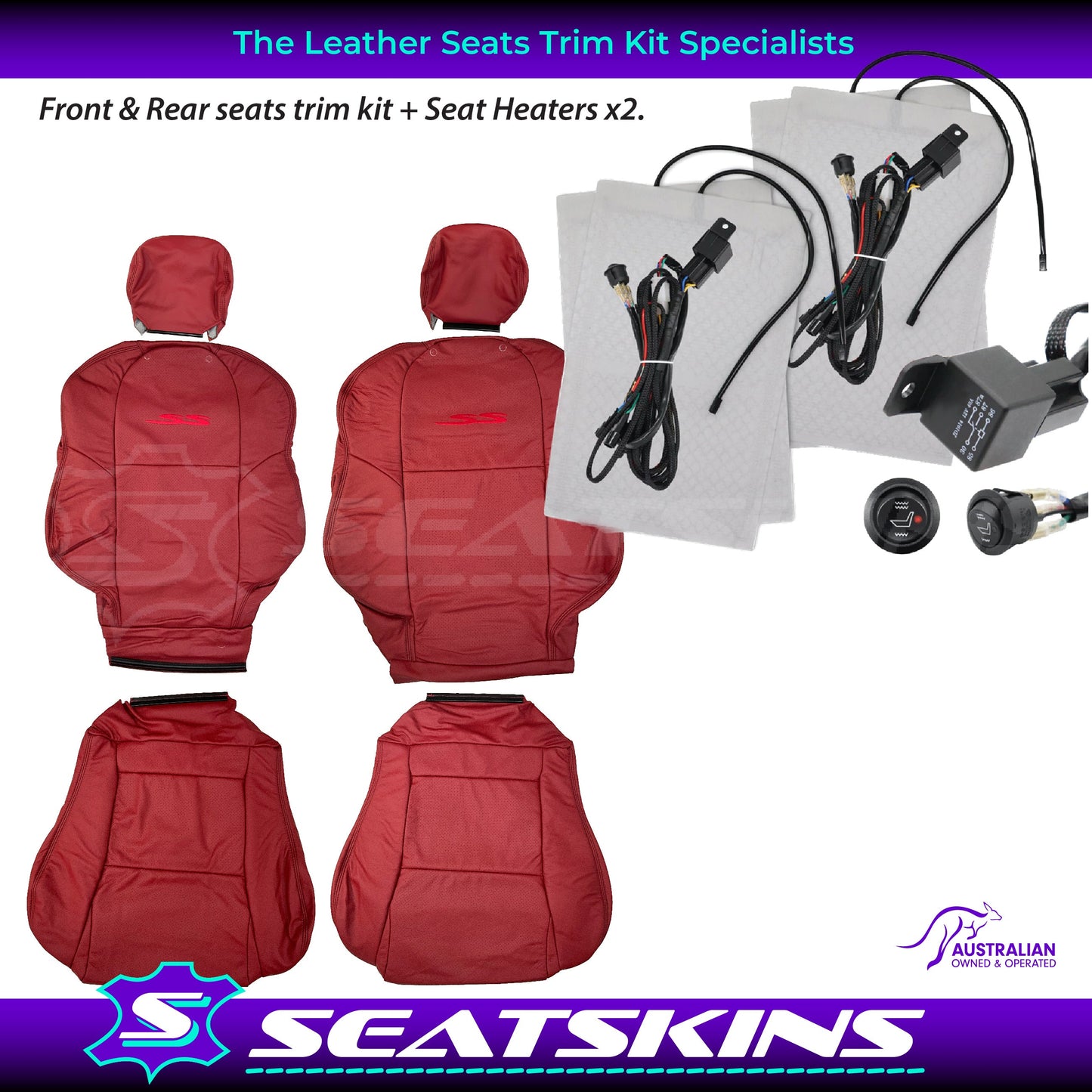 LEATHER SEATS TRIM KIT FOR HOLDEN VT / VX SS UTE RED HOT FACTORY STYLE IN REDHOT