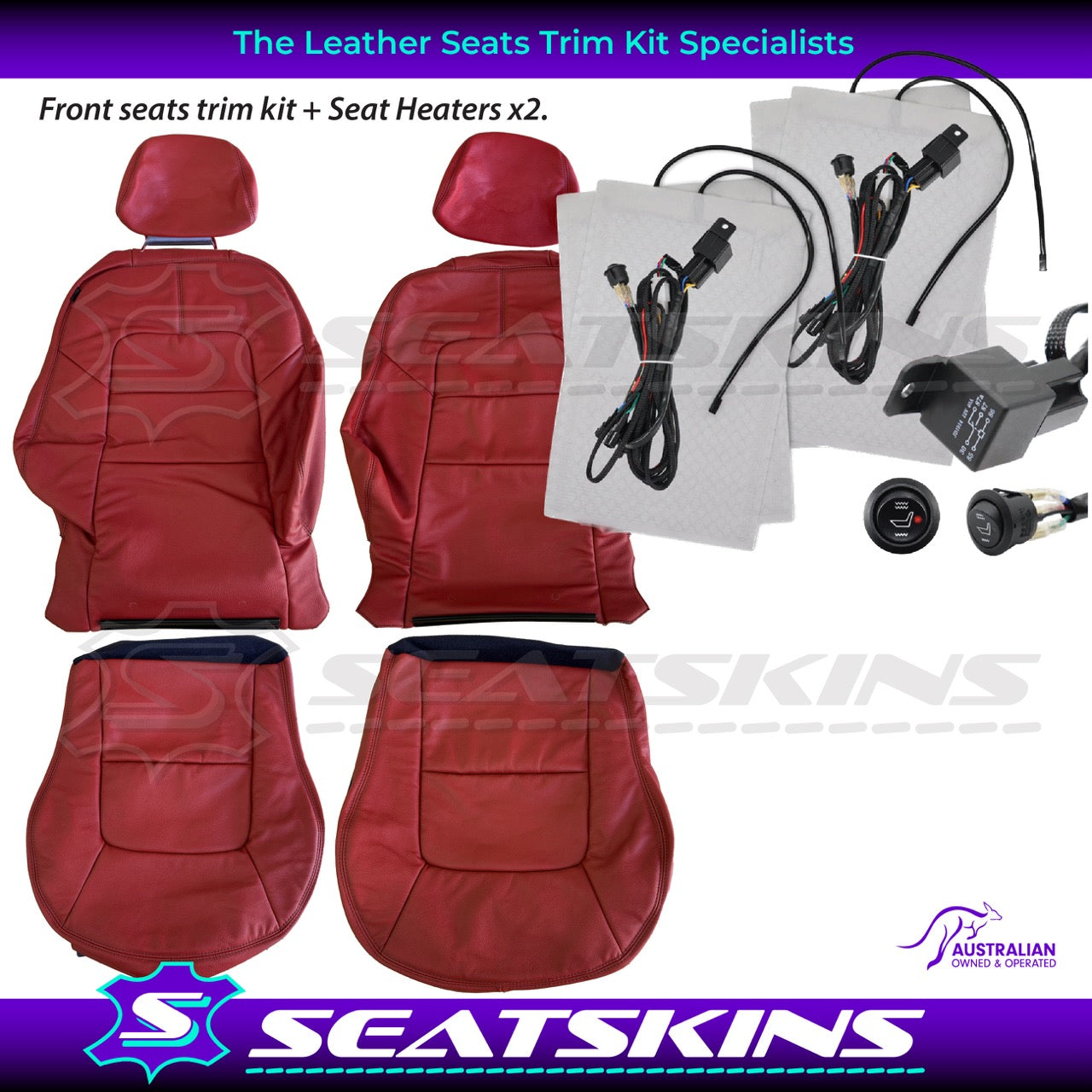 LEATHER SEATS TRIM KIT FOR FORD/FPV FORCE 8 RED LEATHER FACTORY STYLE 2 FRONT SEATS