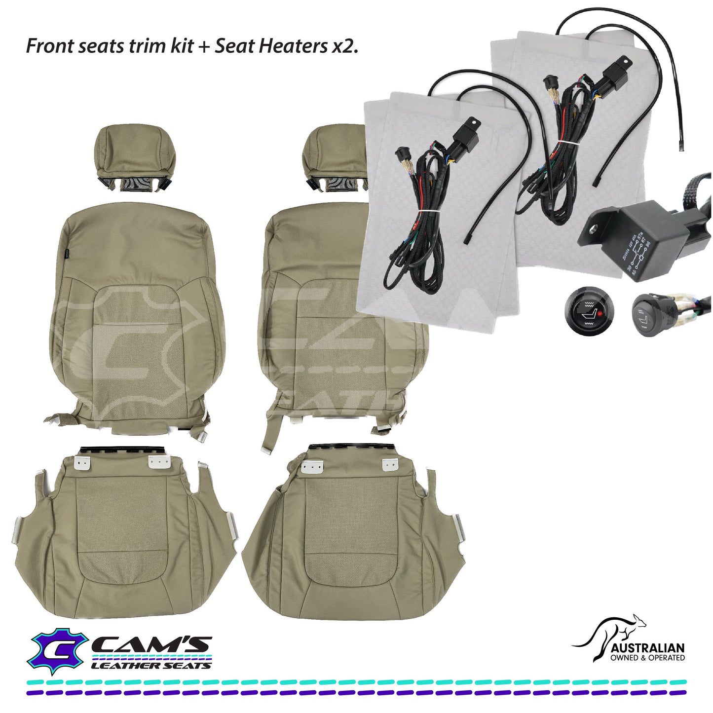 LEATHER SEATS TRIM KIT SKINS FOR TOYOTA LANDCRUISER 200 SERIES VX OR SAHARA 2 SEATS BEIGE