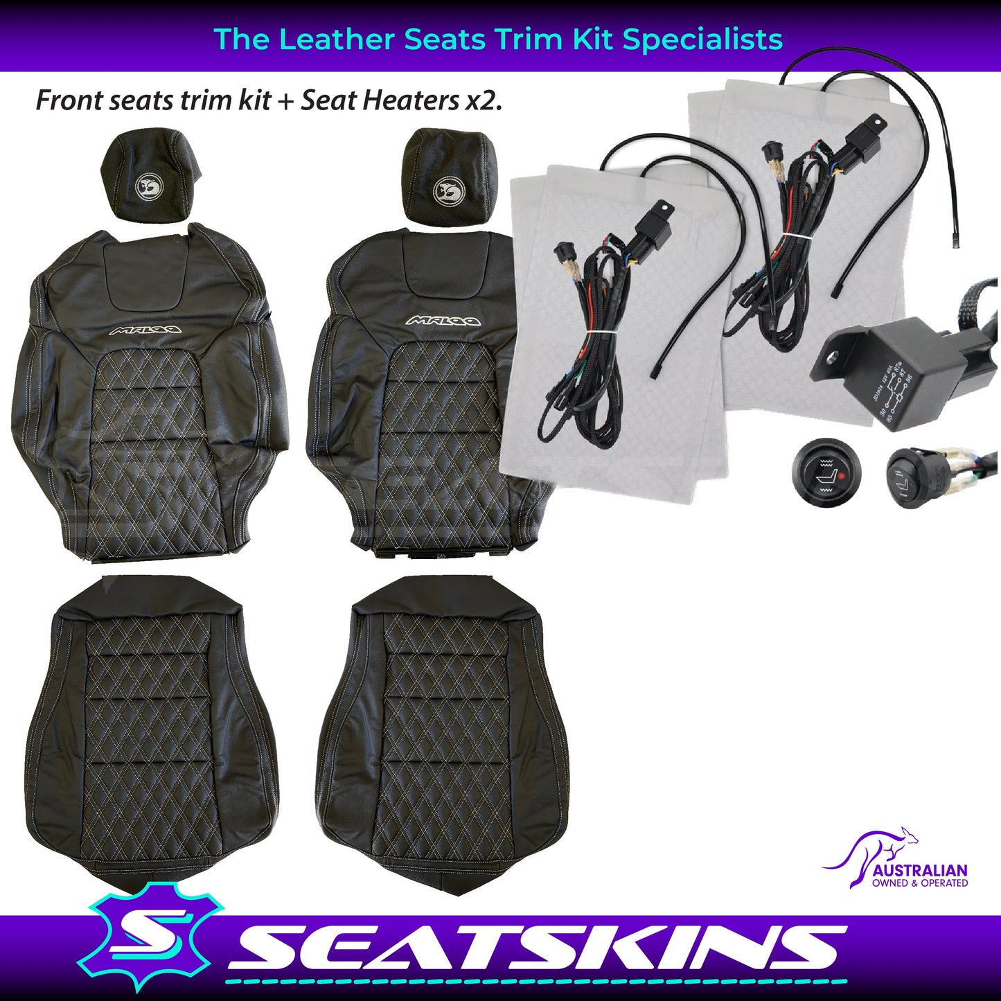 LEATHER SEATS TRIM KIT FOR VE HSV HOLDEN MALOO UTE 2 SEAT DIAMOND STITCH ONYX
